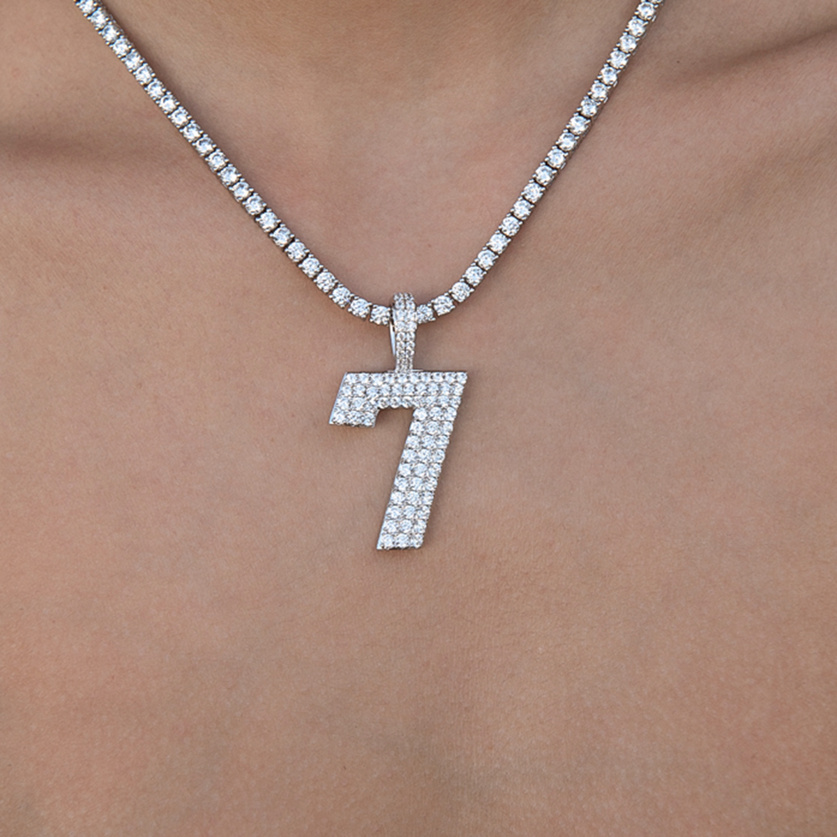 Pave Number Pendants in White Gold