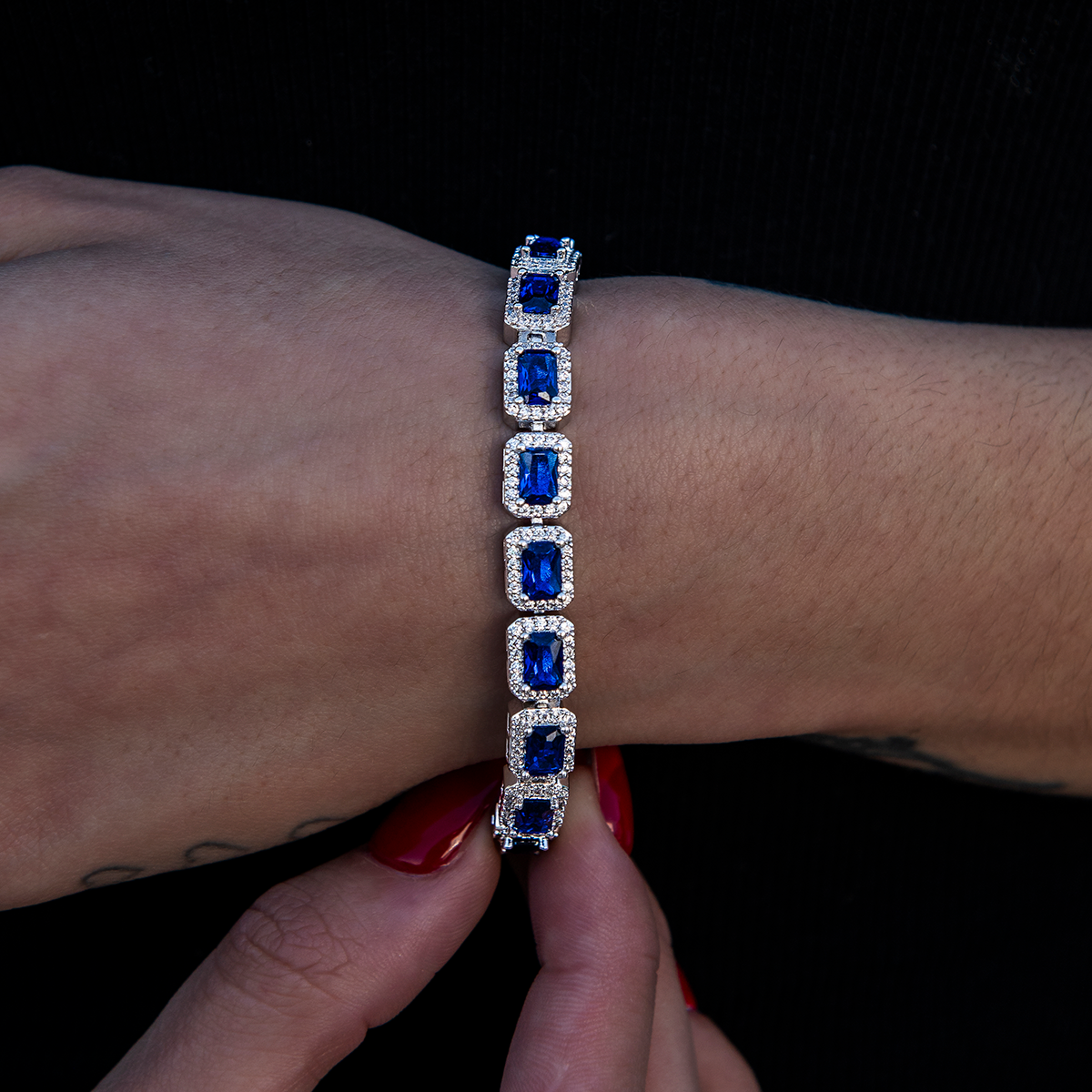 Sapphire Cushion Cut Tennis Bracelet in White Gold