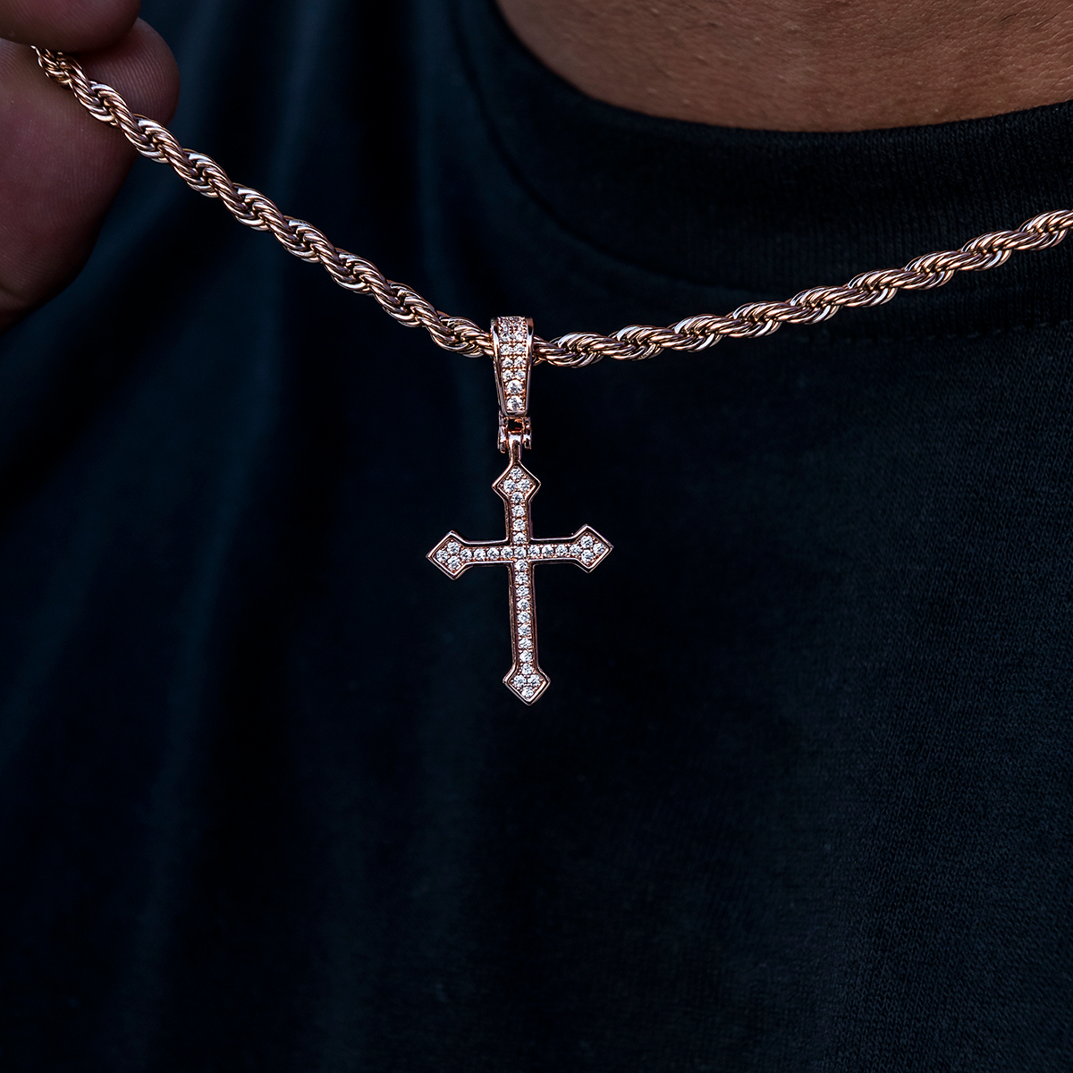 Iced Celtic Cross Pendant in Rose Gold