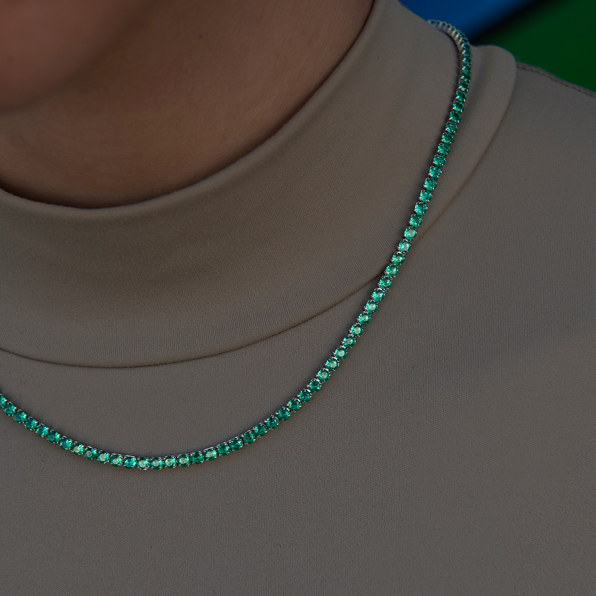 Emerald Diamond Micro Tennis Necklace