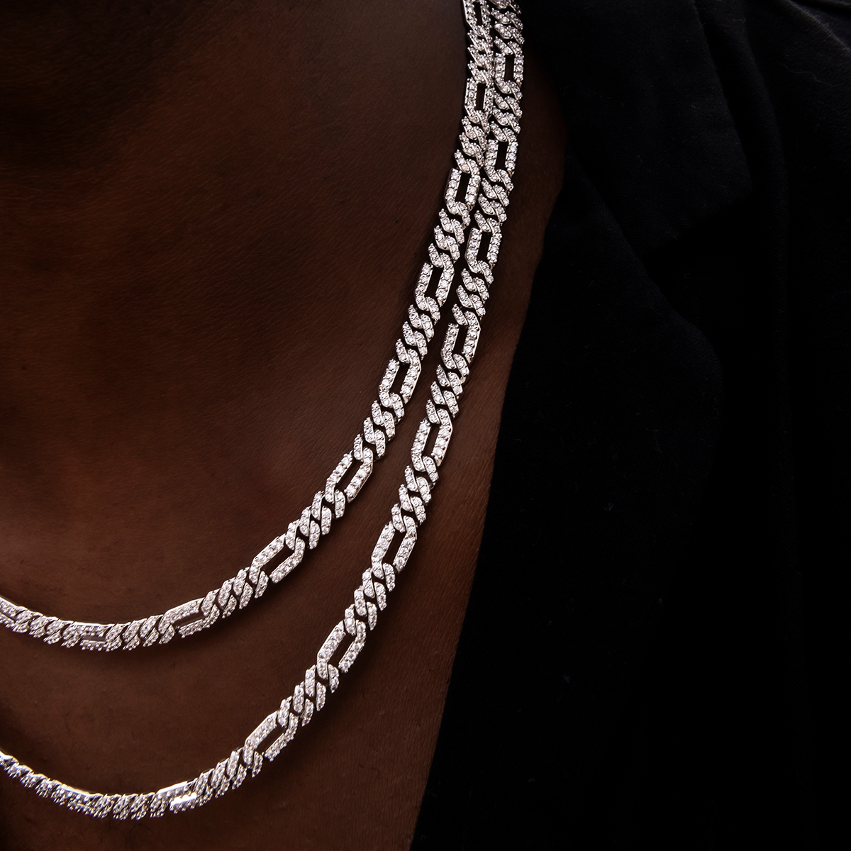 Diamond Figaro Chain in White Gold- 6mm