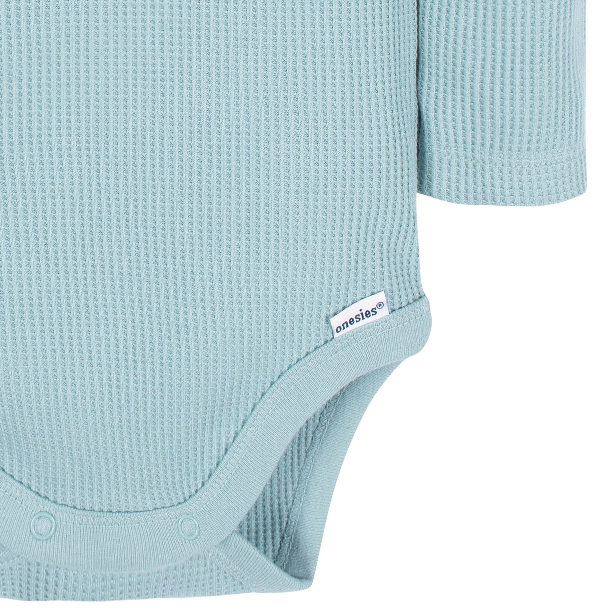 2-Pack Baby Boys Blue & Ivory Long Sleeve Henley Onesies Bodysuits