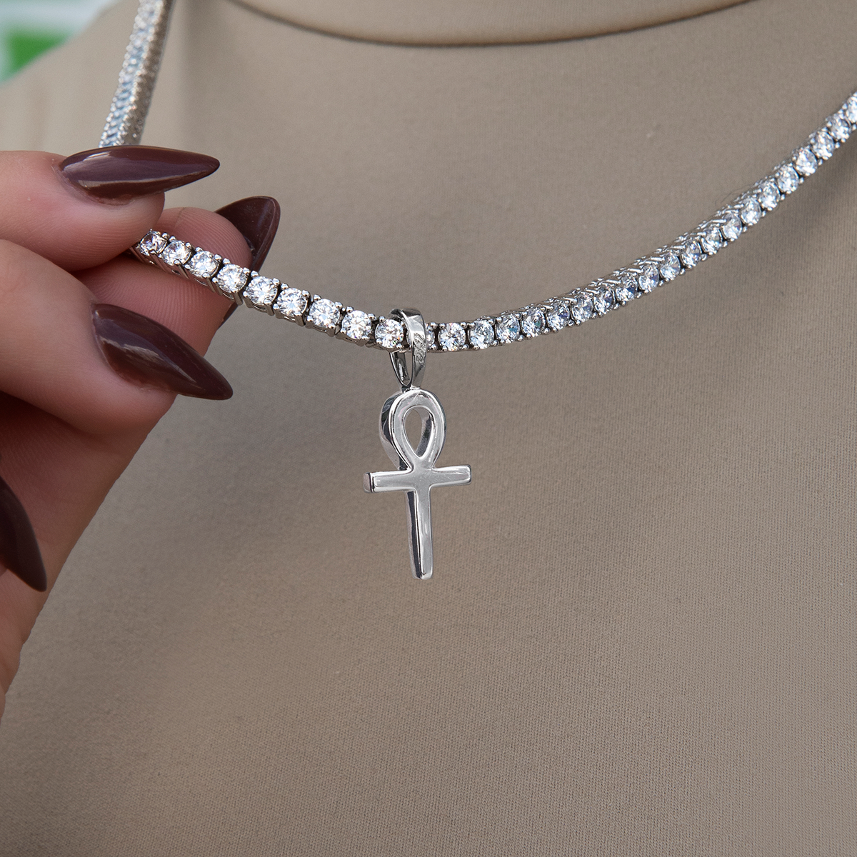 Micro Simple Ankh Cross in White Gold