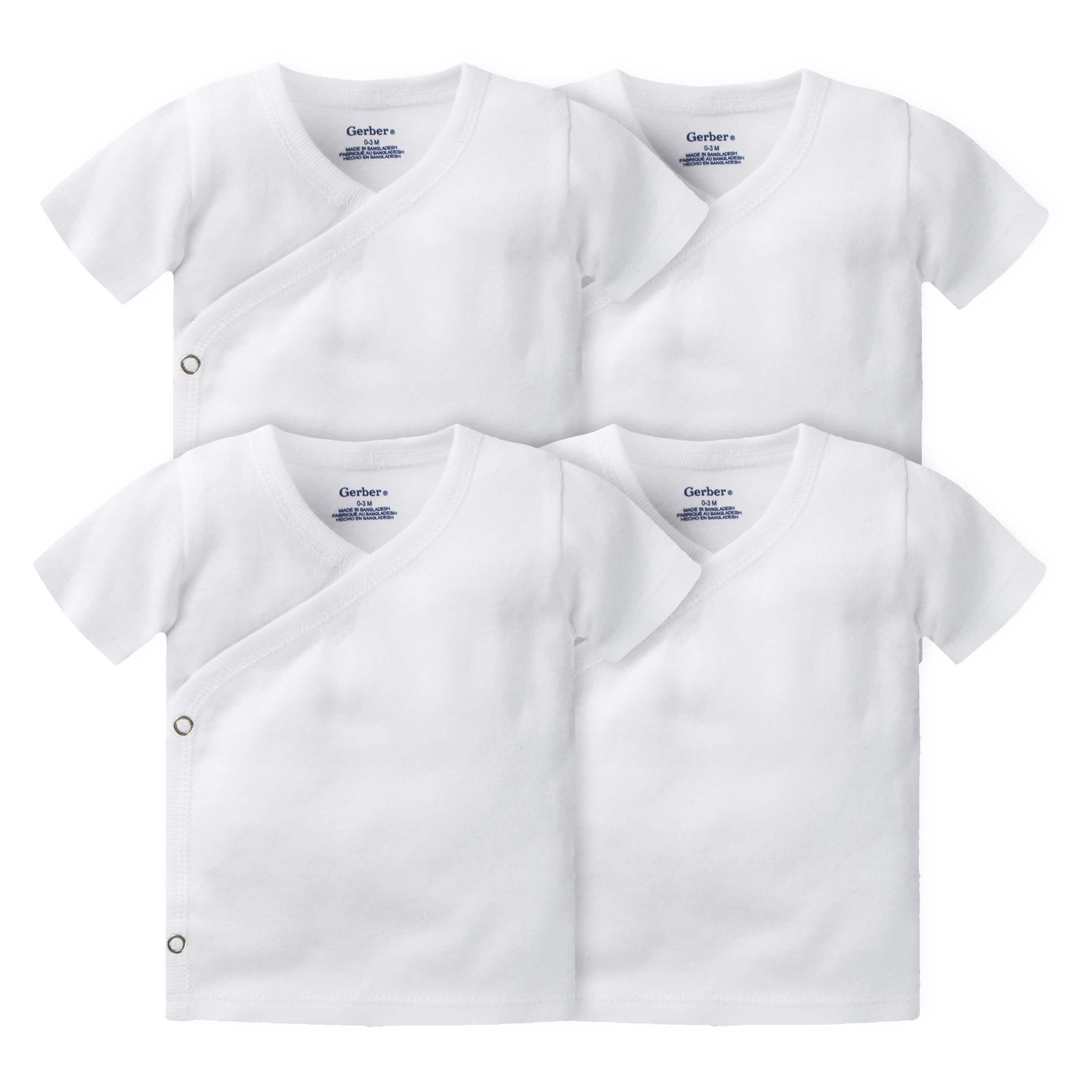 4-Pack Baby Neutral White Organic Short Sleeve Side Snap Shirt