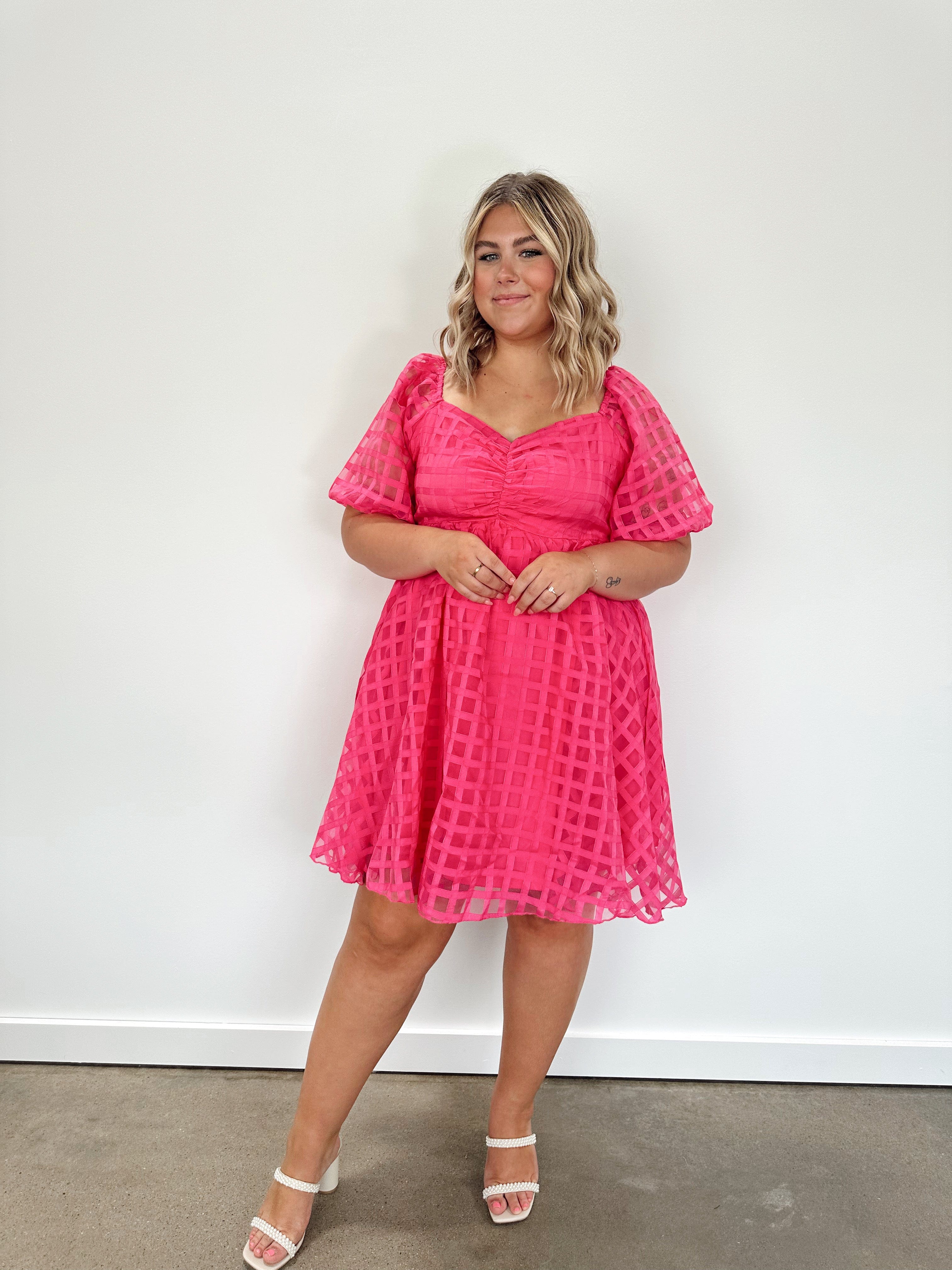 Fuchsia Checkered Babydoll Dress