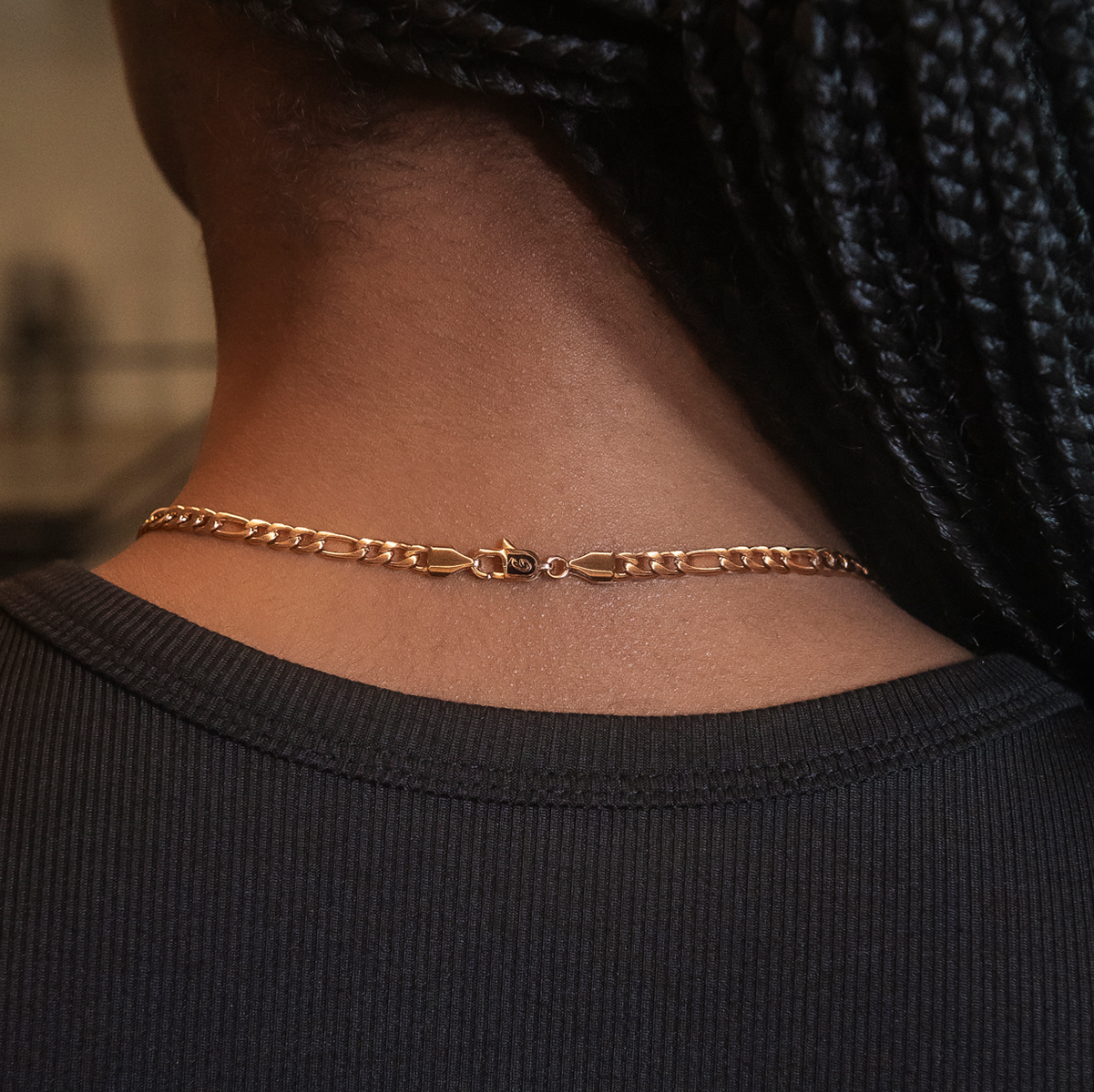 Figaro Link Necklace in Rose Gold- 4mm