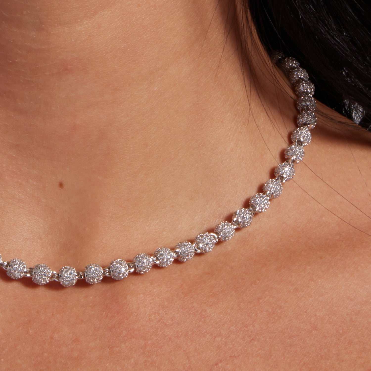 Iced Ball Necklace in White Gold - 4mm