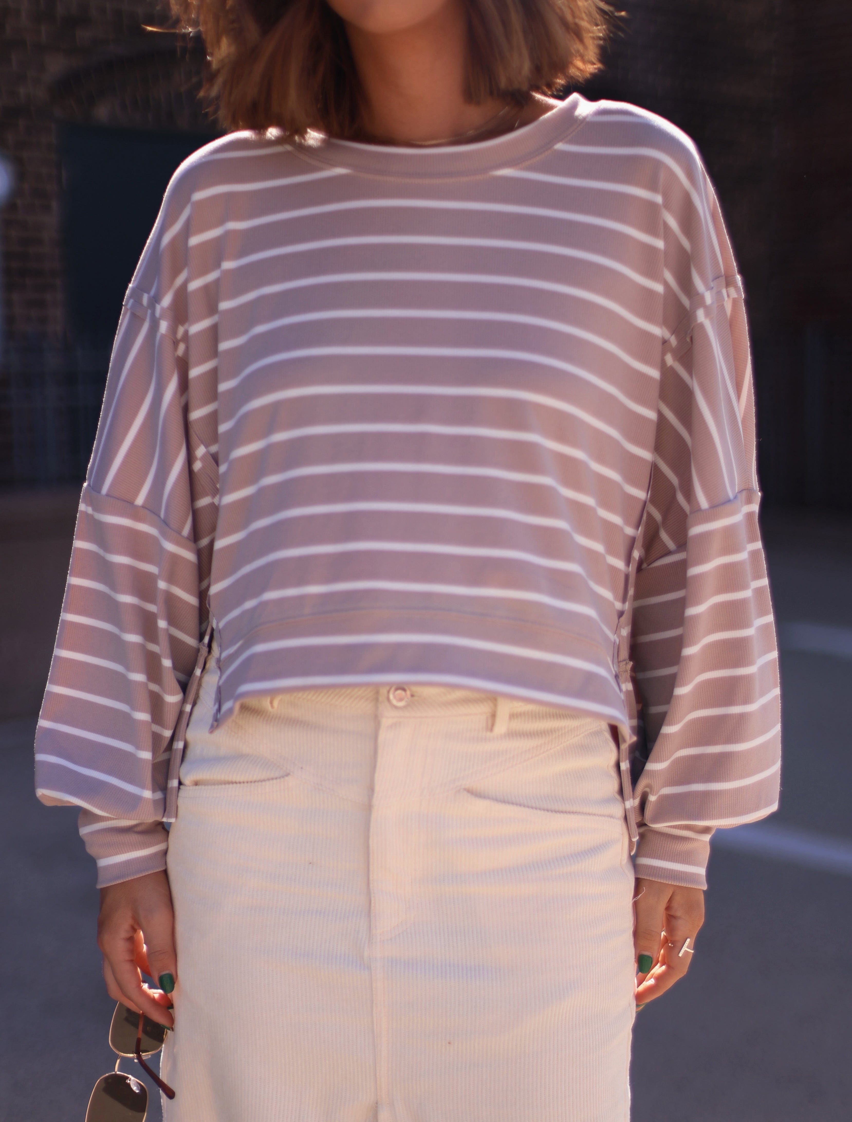 Striped Balloon Sleeve Top