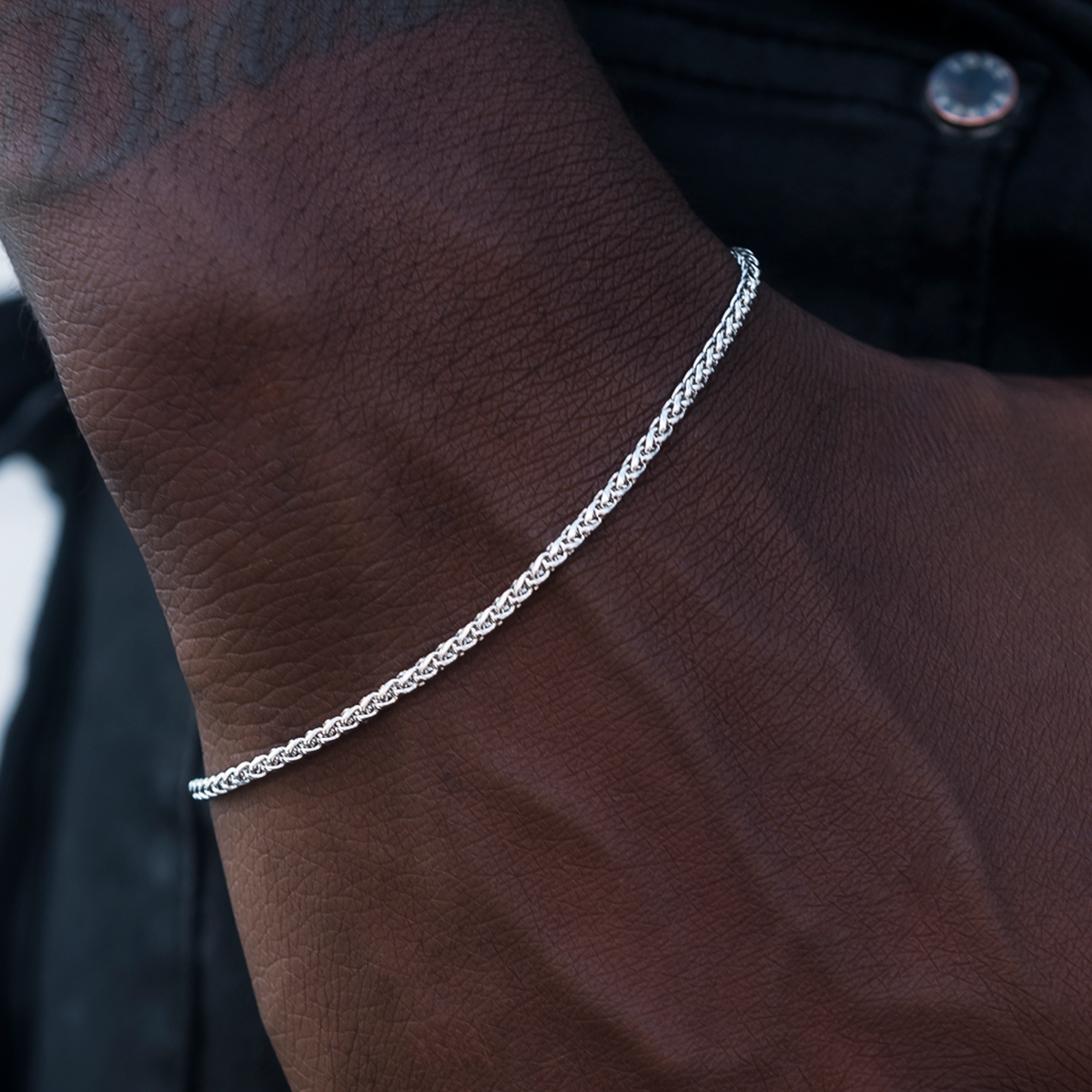 Palm Chain Bracelet in White Gold- 2mm