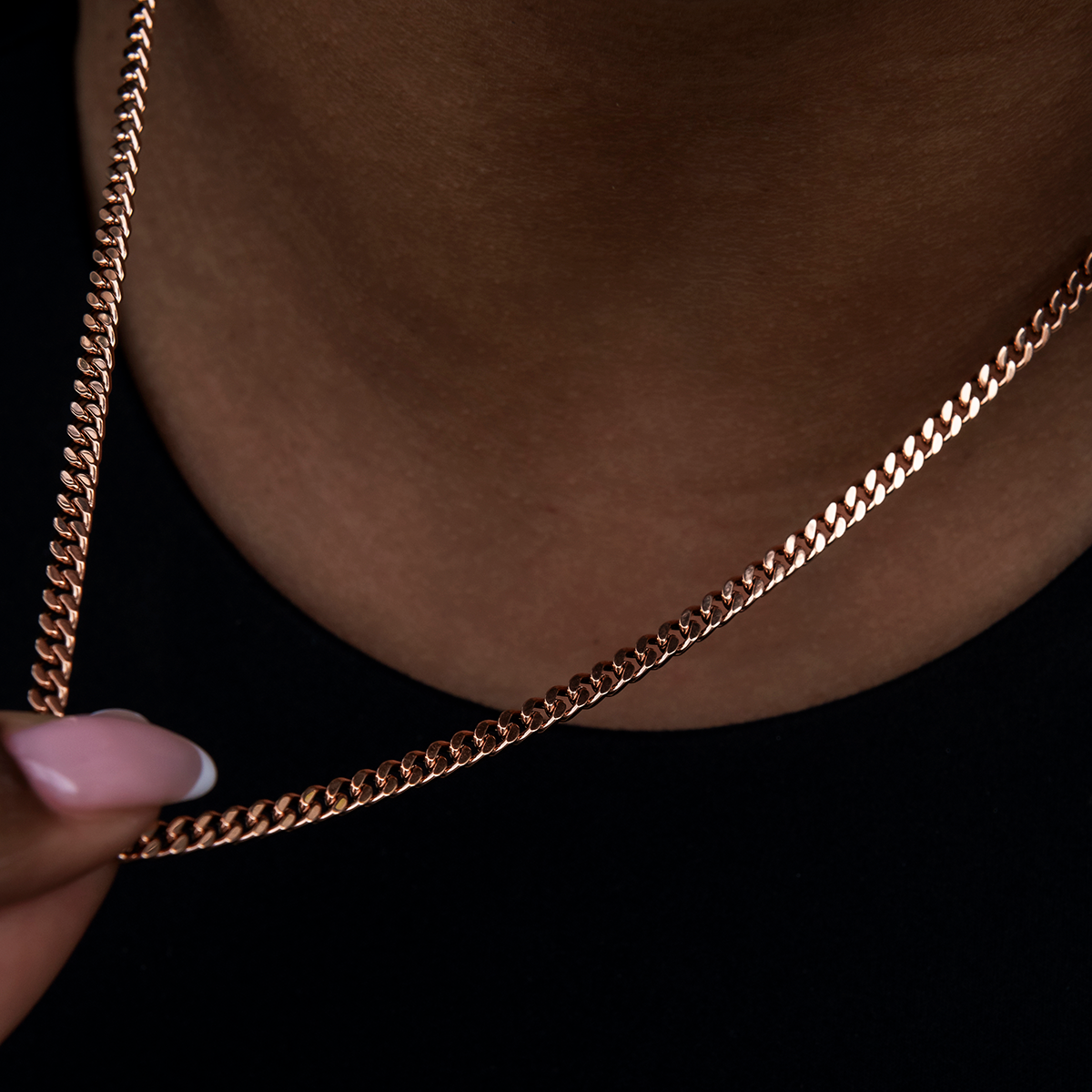 3MM Micro Cuban Necklace in Rose Gold