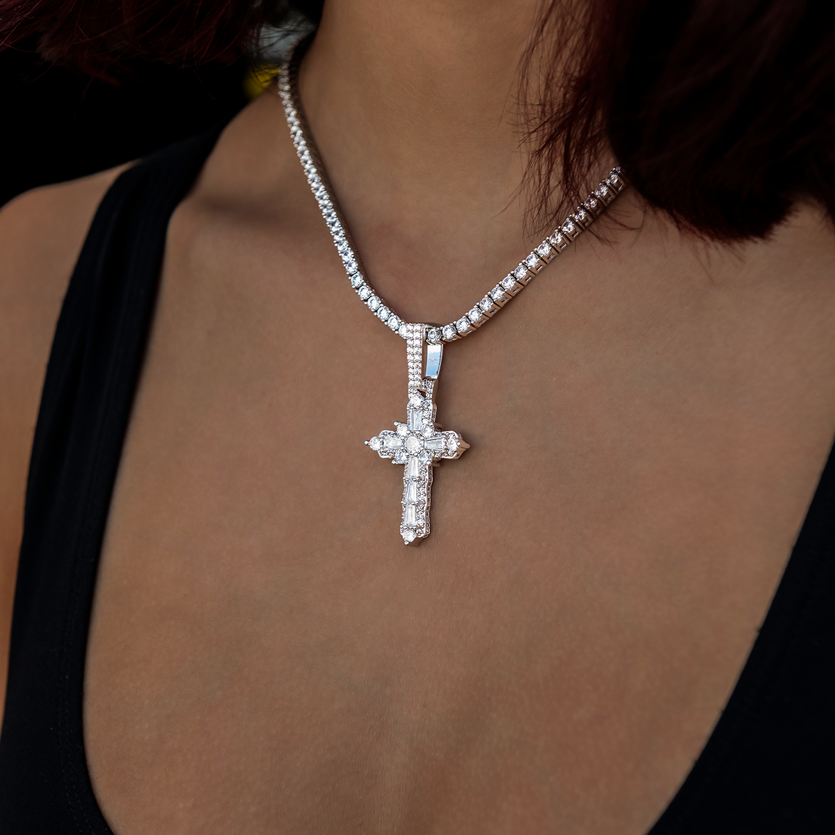 Baguette 8 Point Cross Pendant