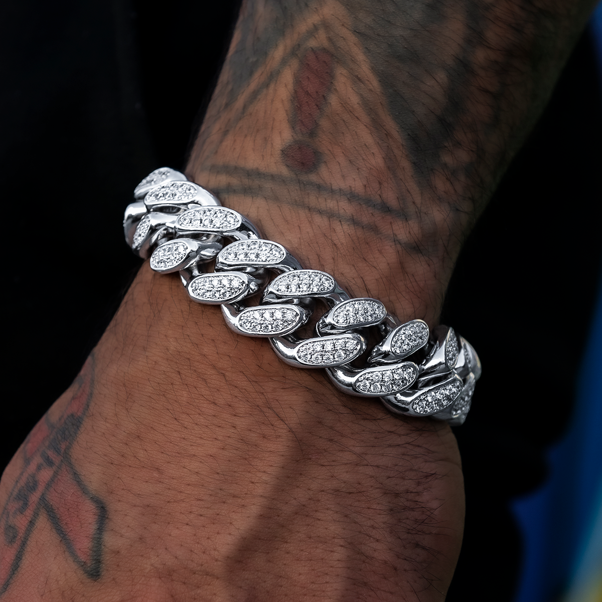 Diamond Cuban Link Bracelet in White Gold- 19mm