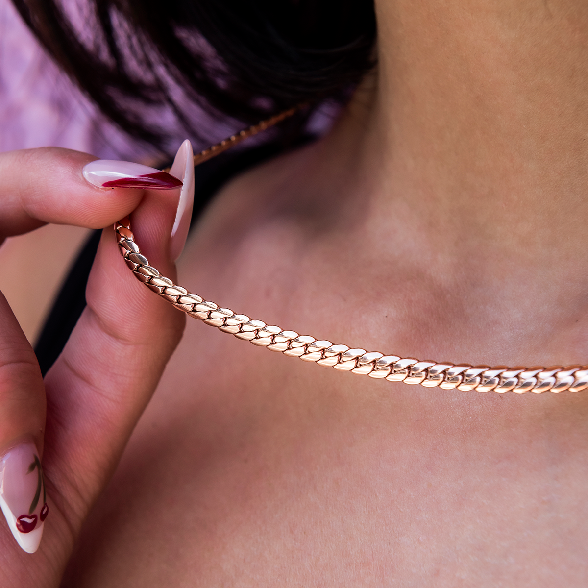 South Beach Cuban Necklace in Rose Gold- 5mm