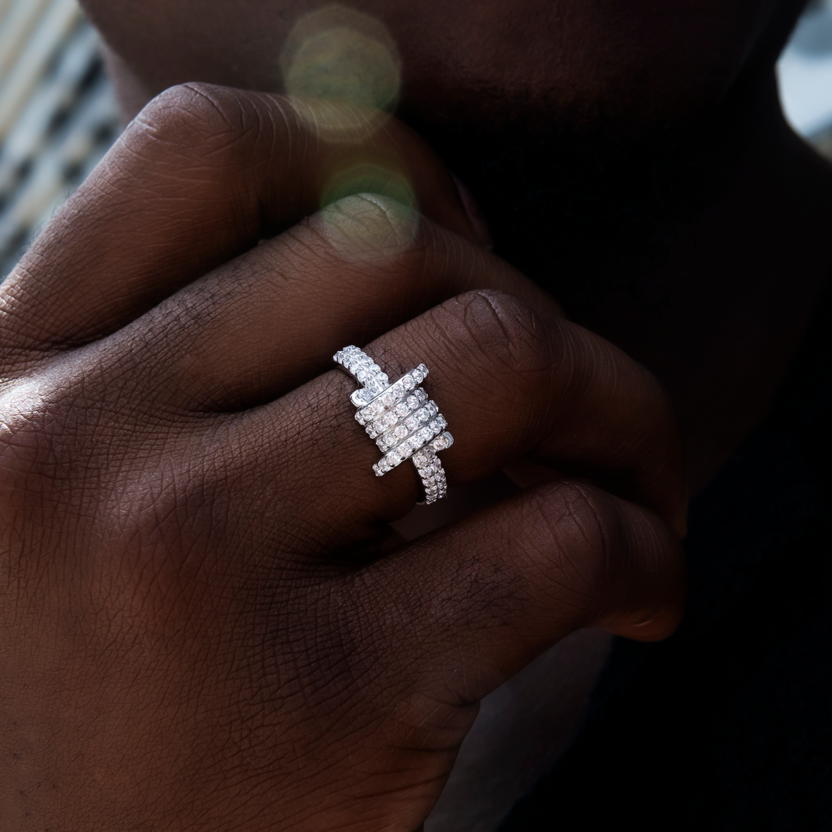 Iced Barbed Wire Ring in White Gold Vermeil