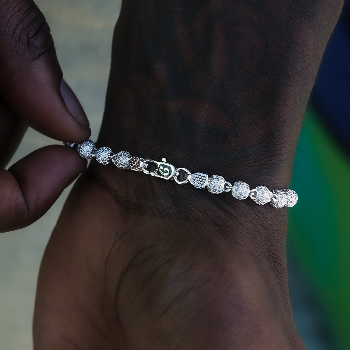 Iced Ball Bracelet in White Gold - 4mm