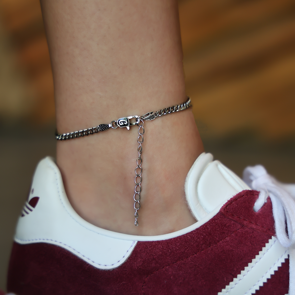 Micro Cuban Anklet in White Gold- 3mm