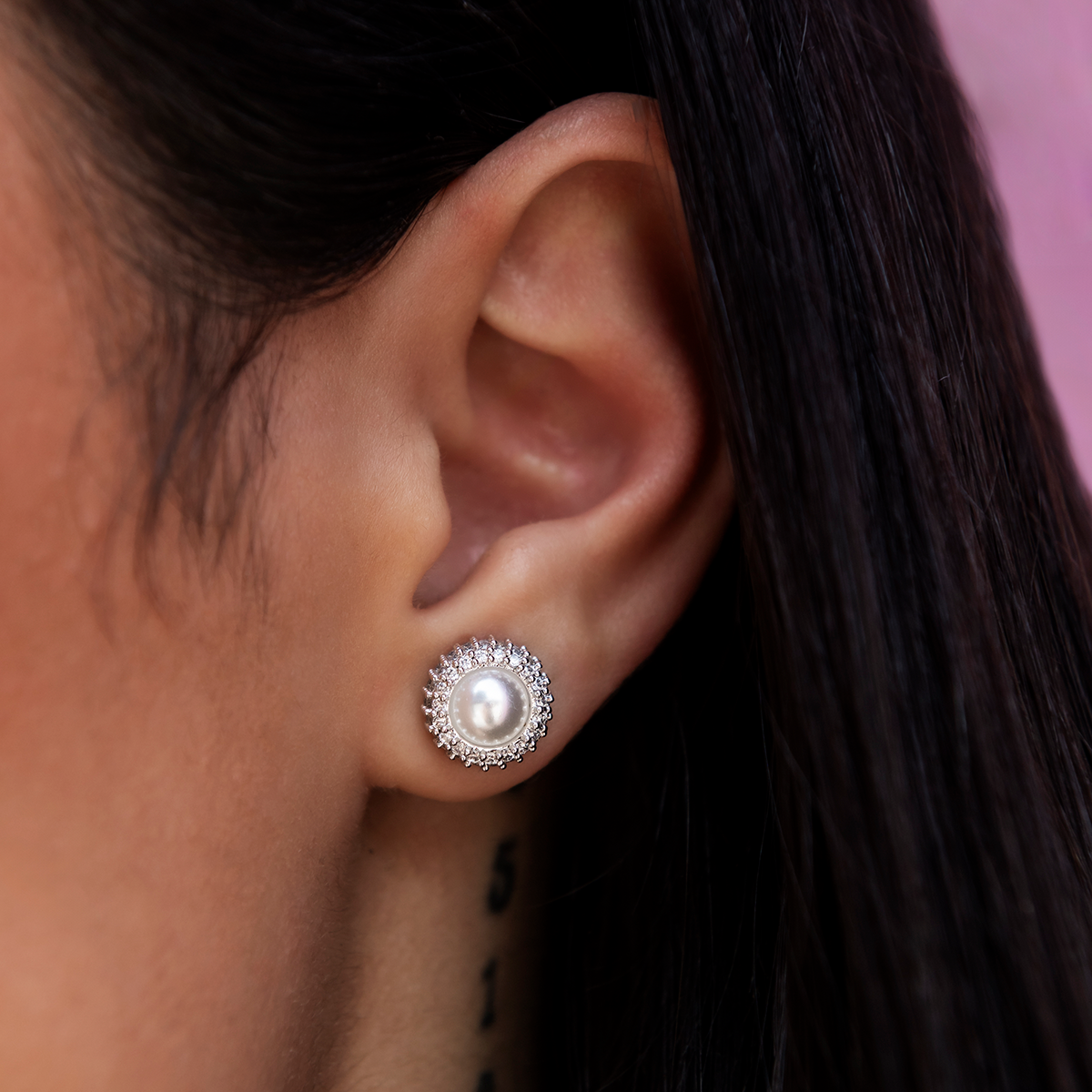 Halo Pearl Stud Earrings