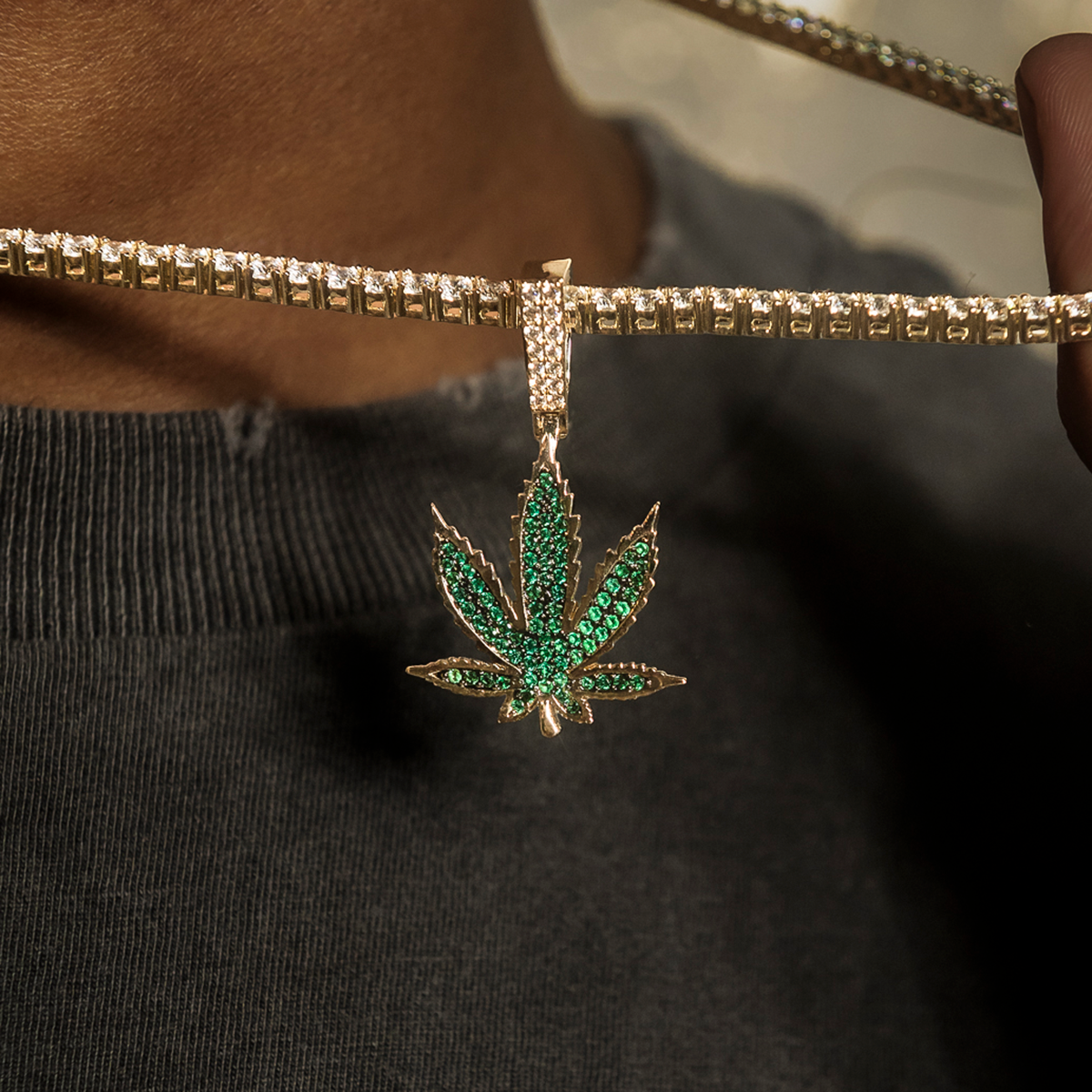 Emerald Weed Leaf Pendant