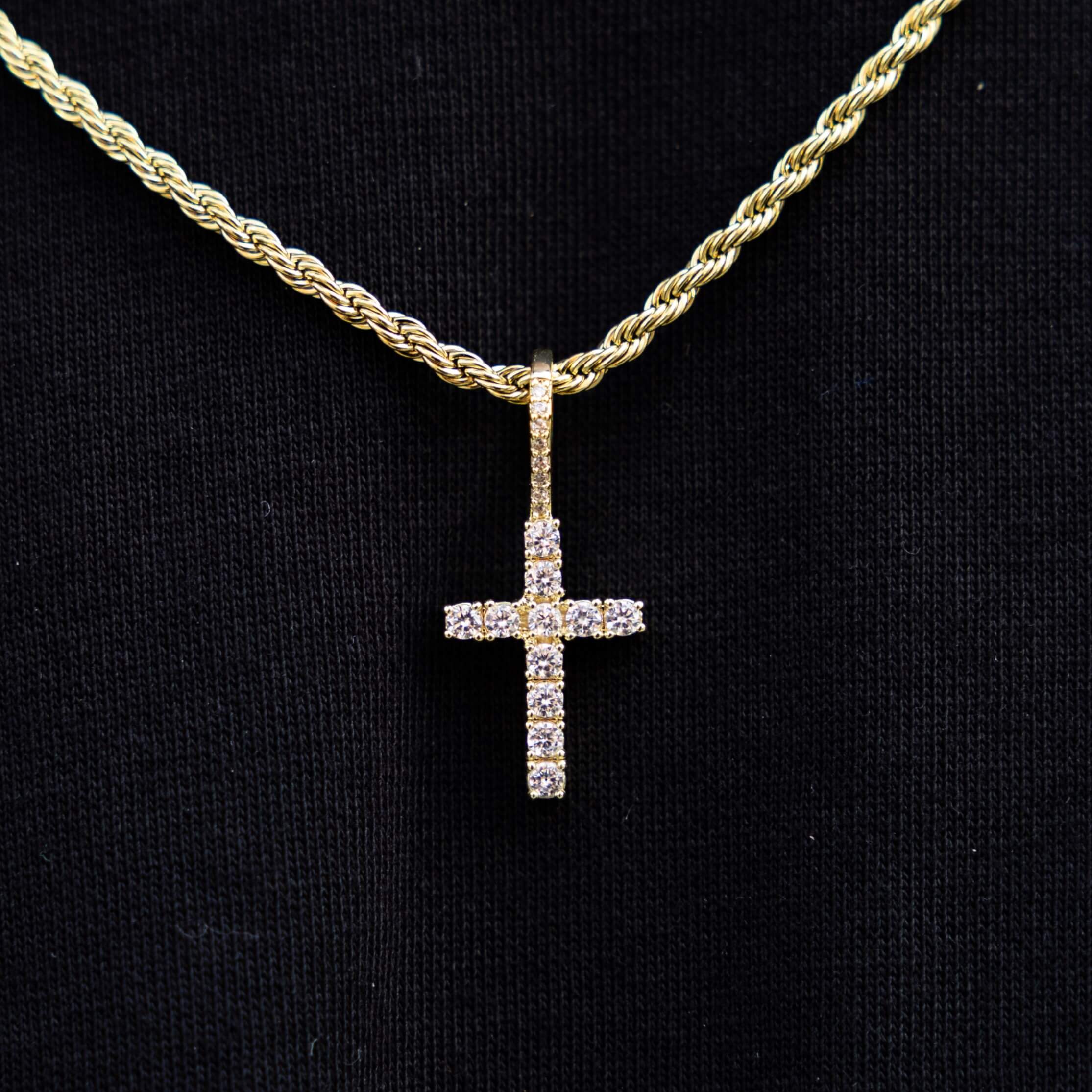 Micro Diamond Cross + Rope Chain Set