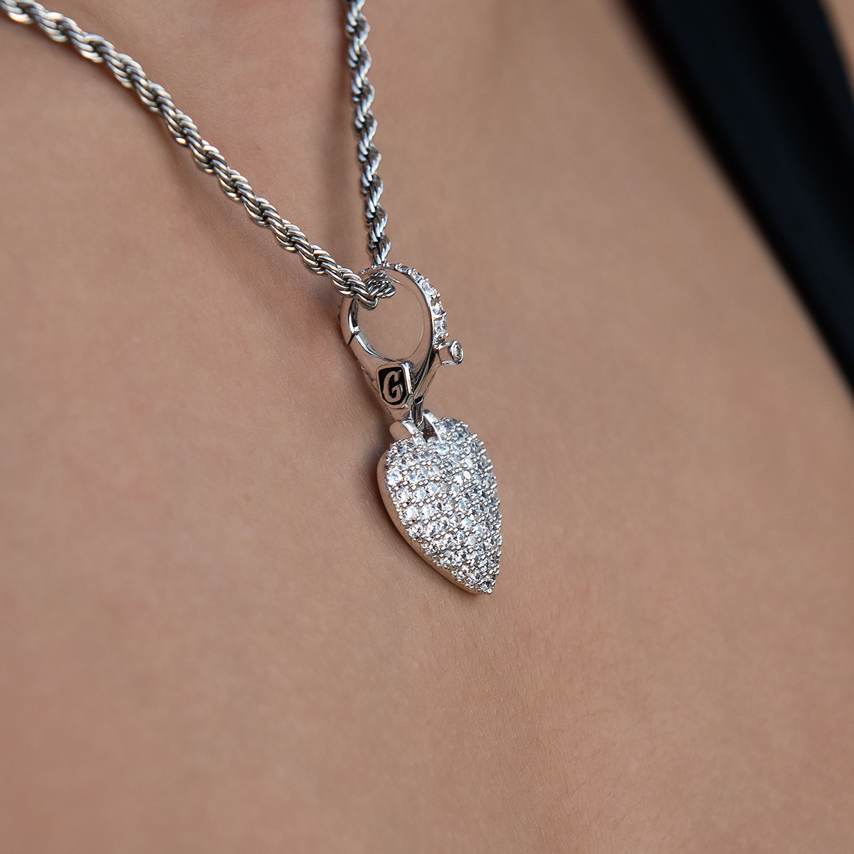 Pave Heart Clip On Pendant