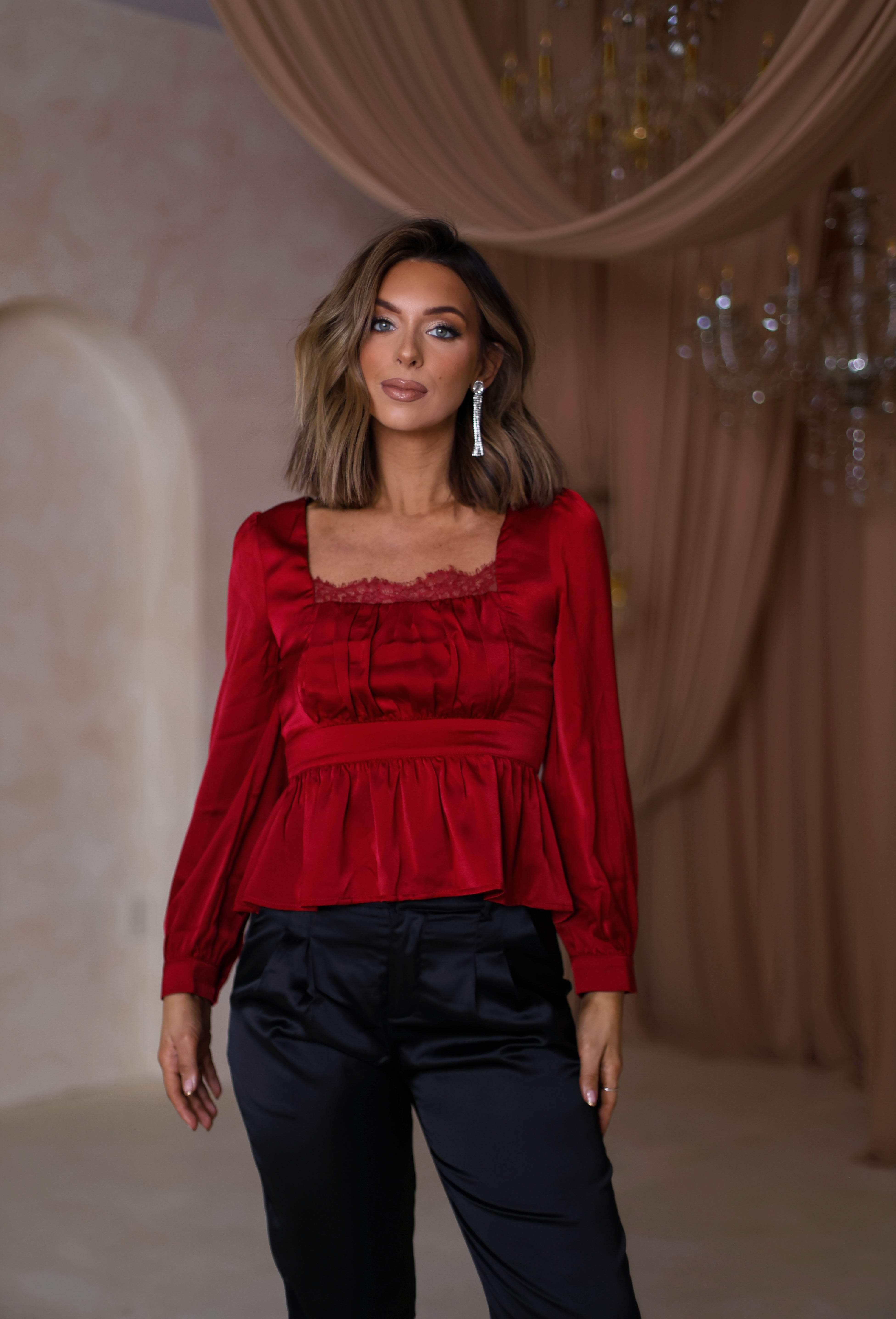 Red Satin Babydoll Top