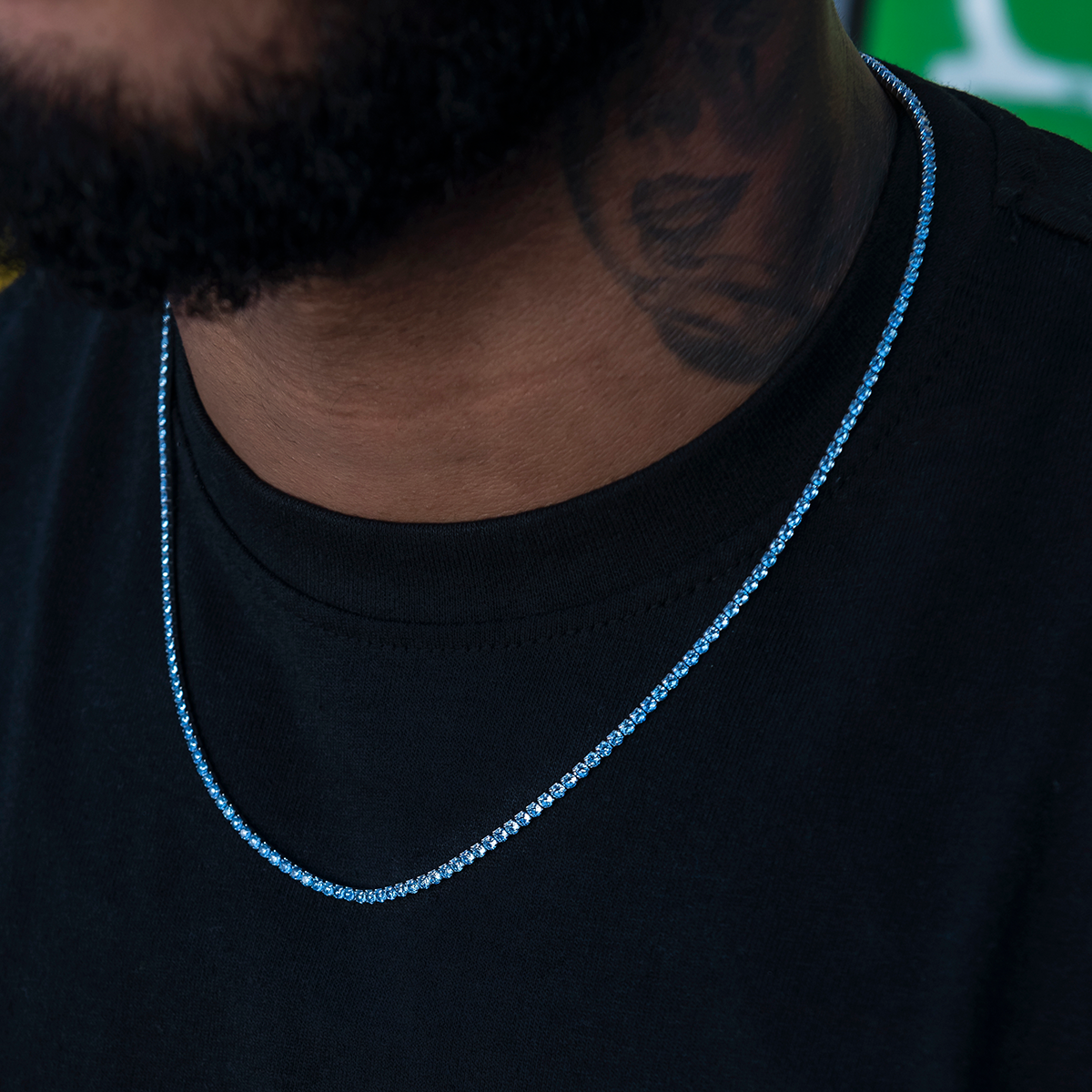 Blue Topaz Diamond Micro Tennis Chain