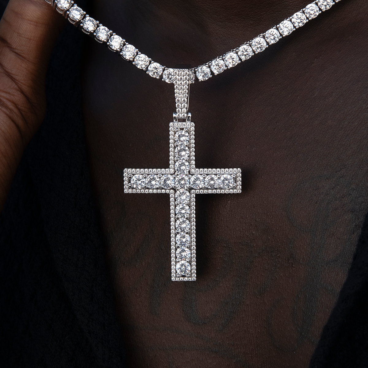 Large Diamond Pave Cross Pendant in White Gold