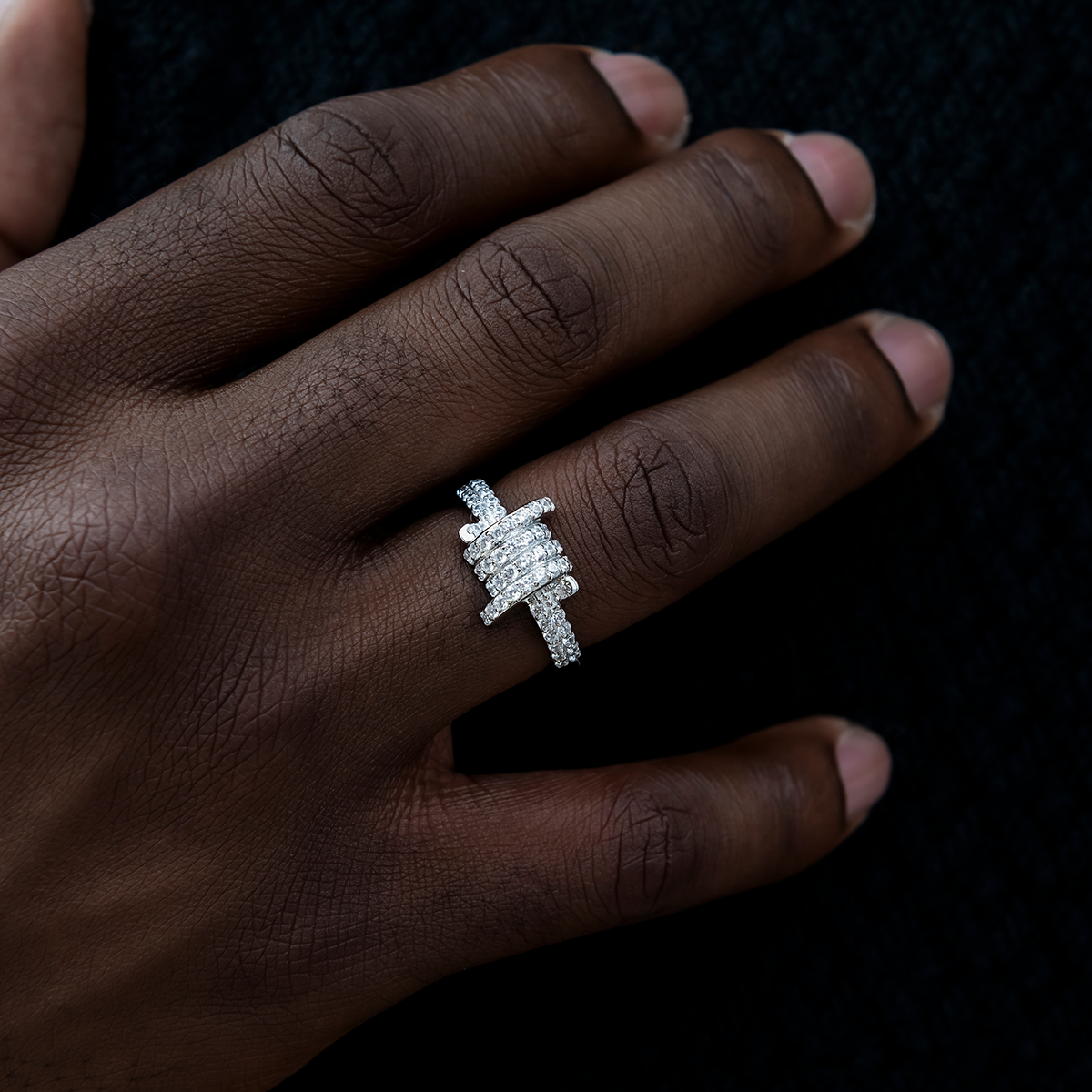 Iced Barbed Wire Ring in White Gold Vermeil