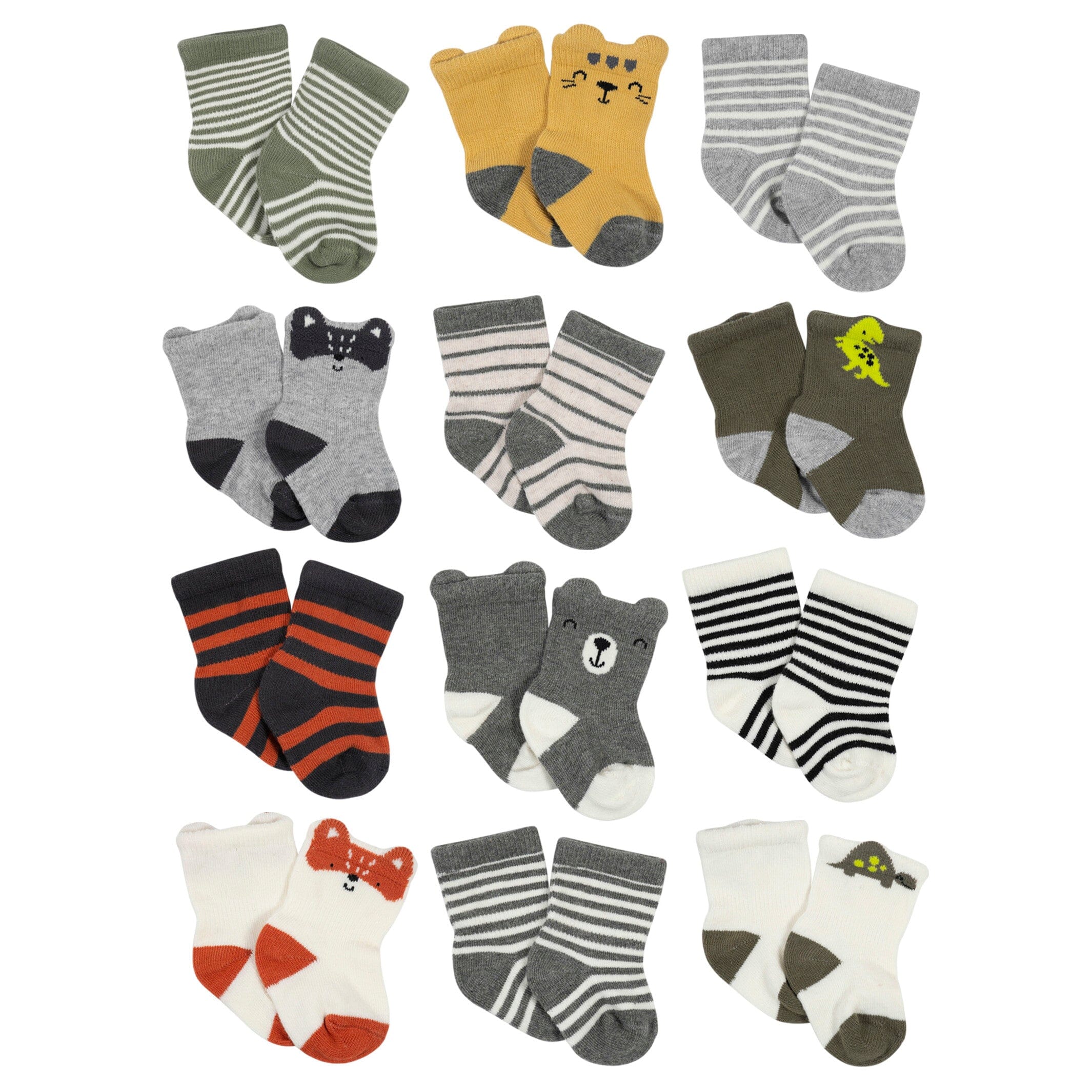 12-Pack Baby Boys Dino, Lion, & Camping Wiggle-Proof Socks