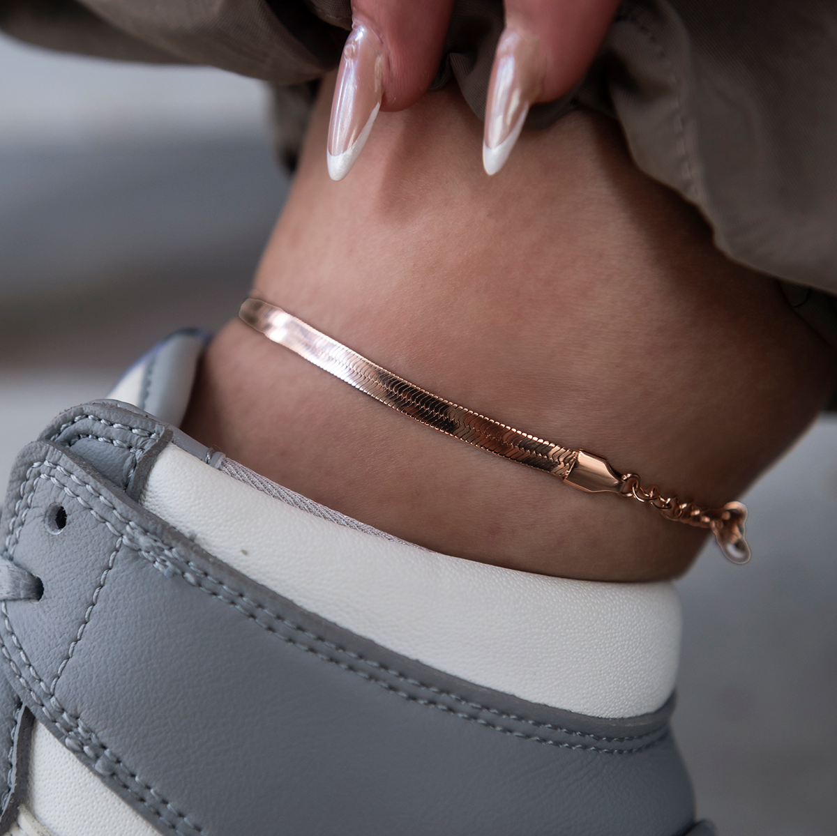 Herringbone Anklet in Rose Gold- 4mm