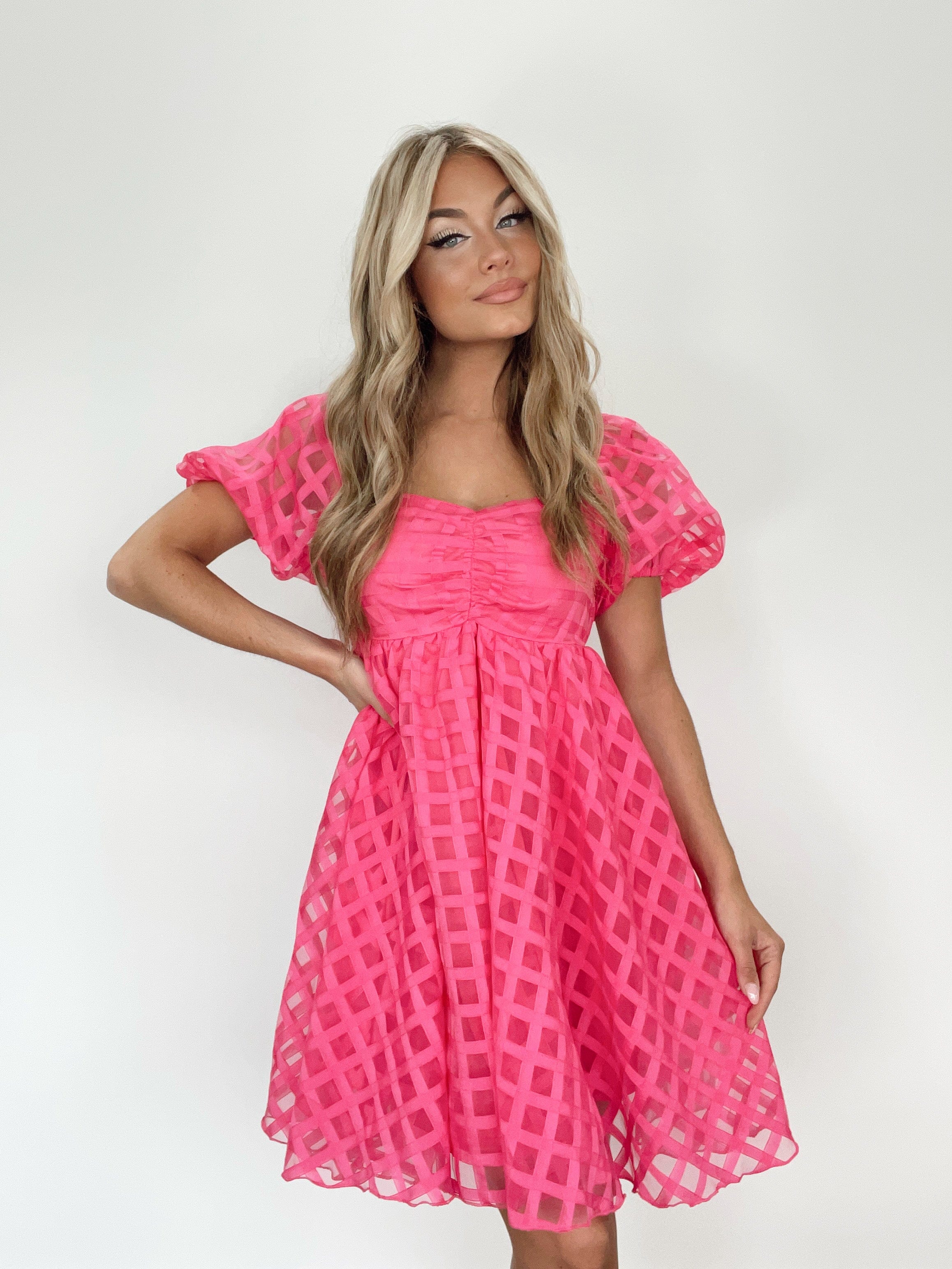 Fuchsia Checkered Babydoll Dress