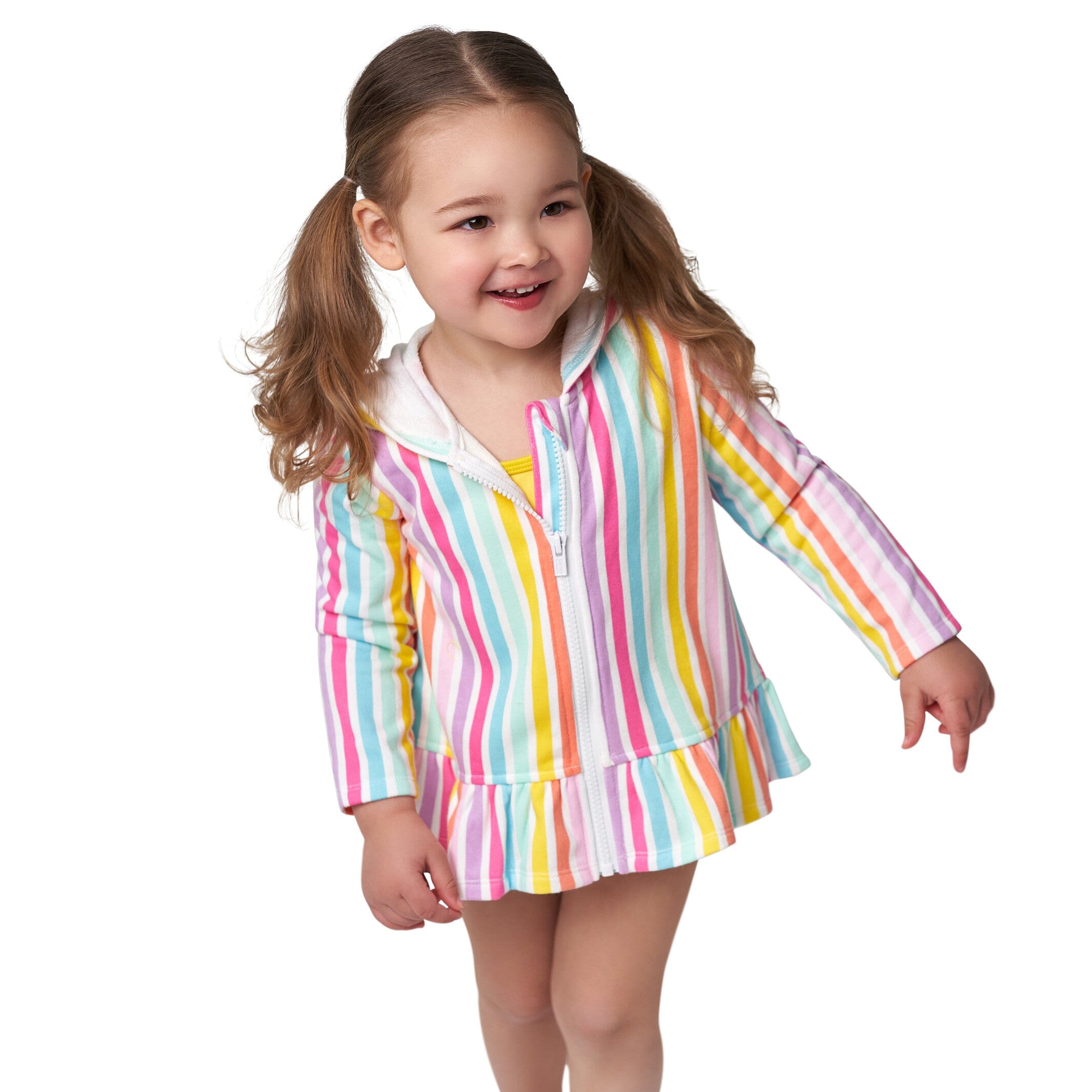 Embroidered Baby & Toddler Girls Rainbow Hooded Zip Front Terry Swim Coverup