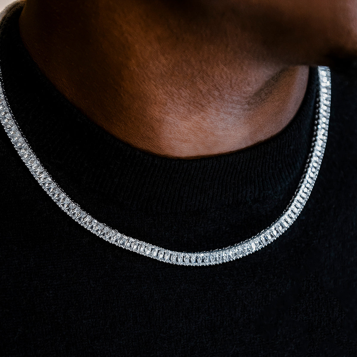 Diamond Baguette Tennis Chain in White Gold- 6mm