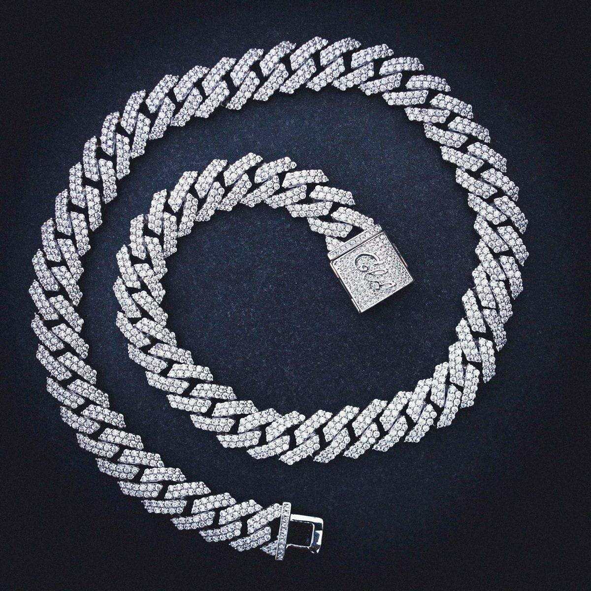 Diamond Prong Link Chain in White Gold - 12mm