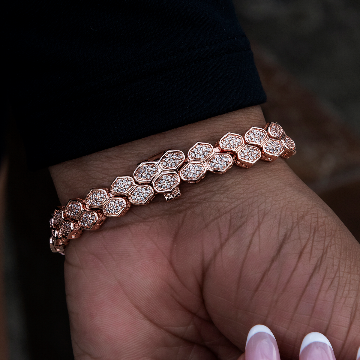 Diamond Pave Flat Reptile Bracelet in Rose Gold-4mm