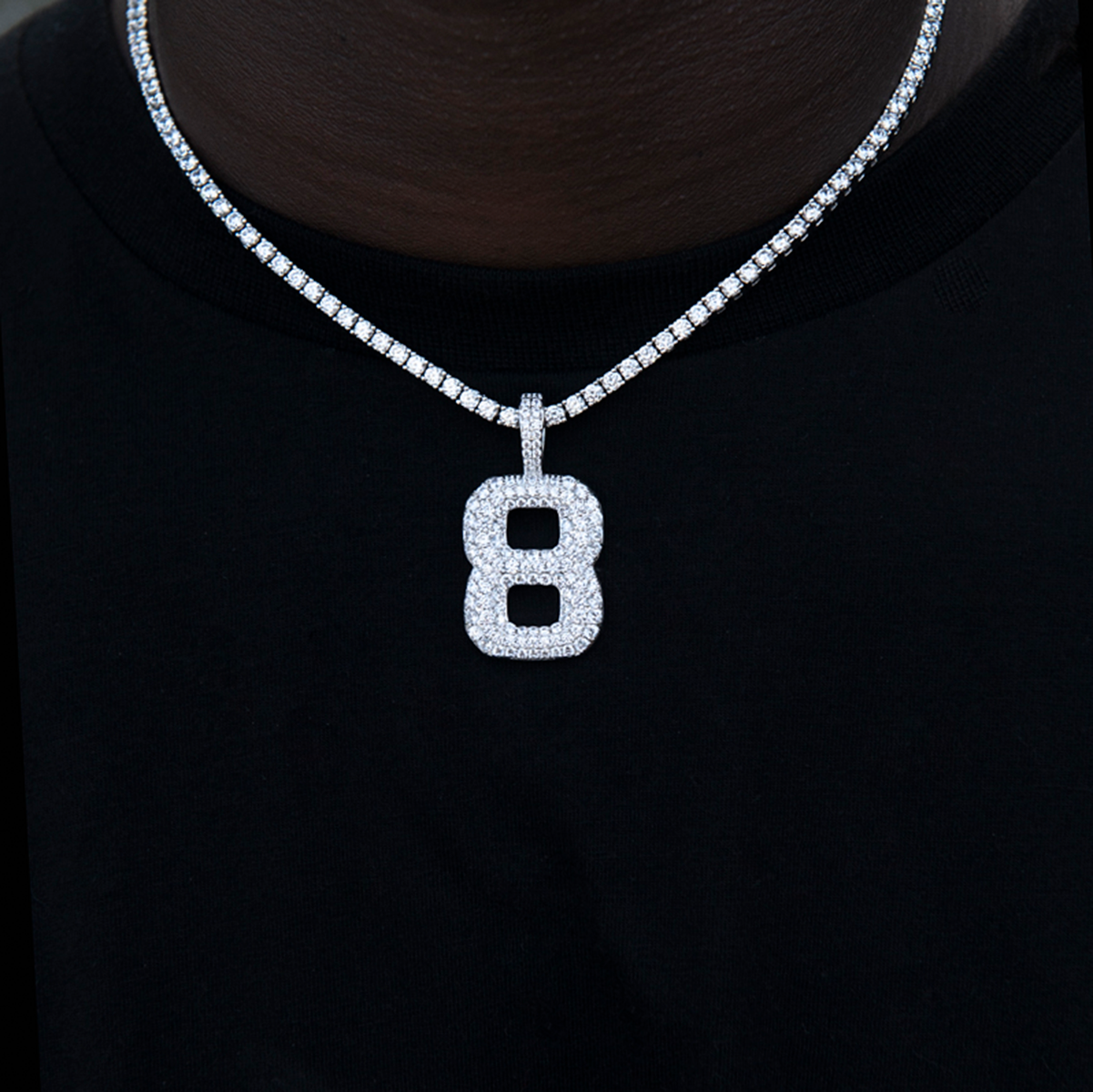 Pave Number Pendants in White Gold