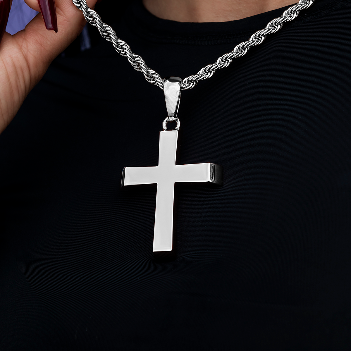 Large Simple Cross Pendant in White Gold