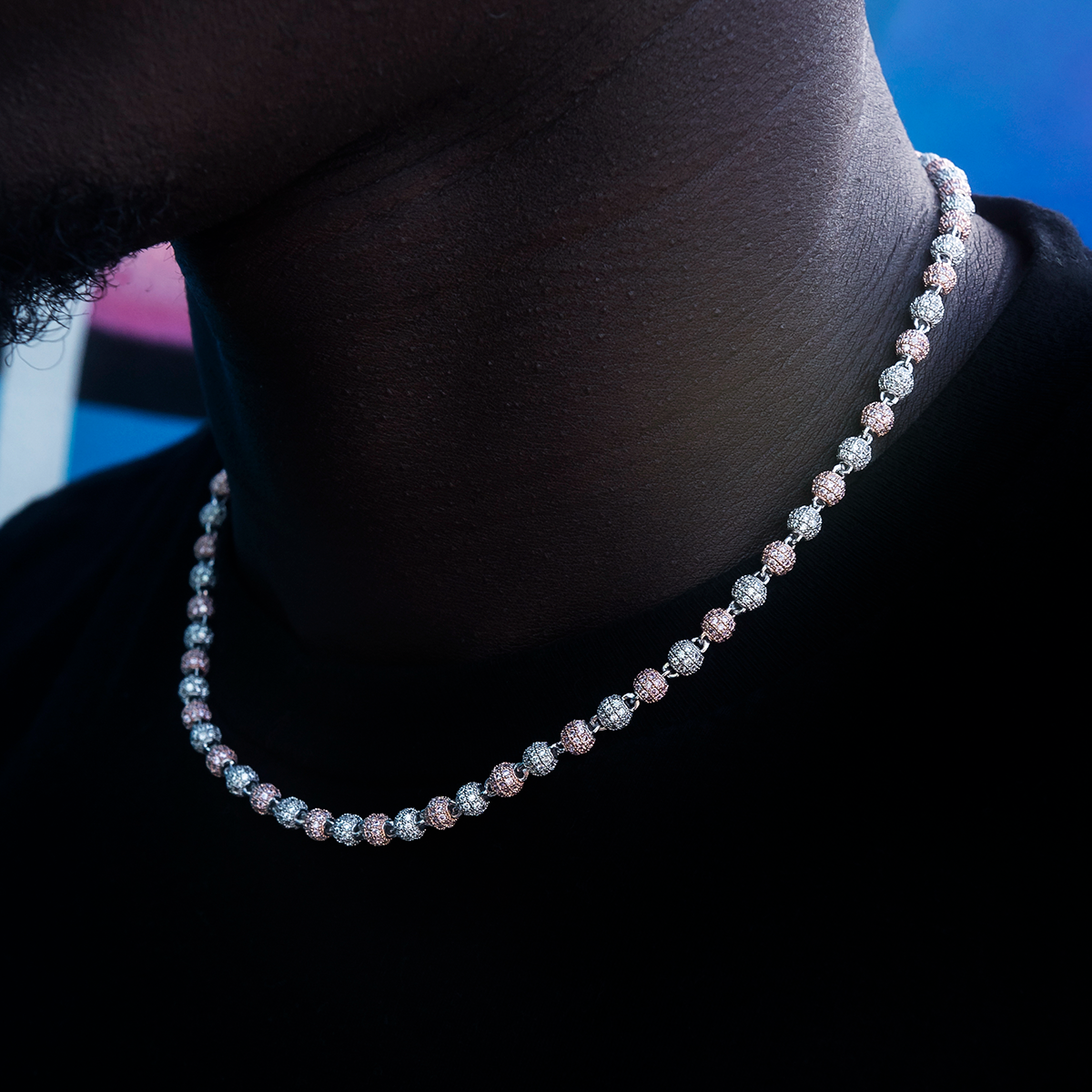 Iced Ball Chain in Rose/White Gold- 4mm