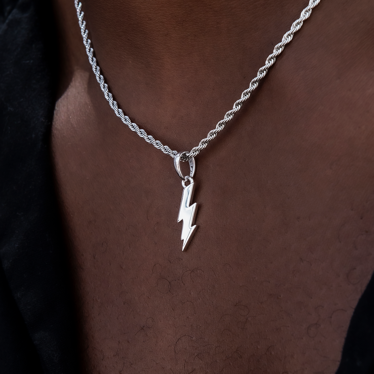 Micro Lightning Bolt Pendant in White Gold