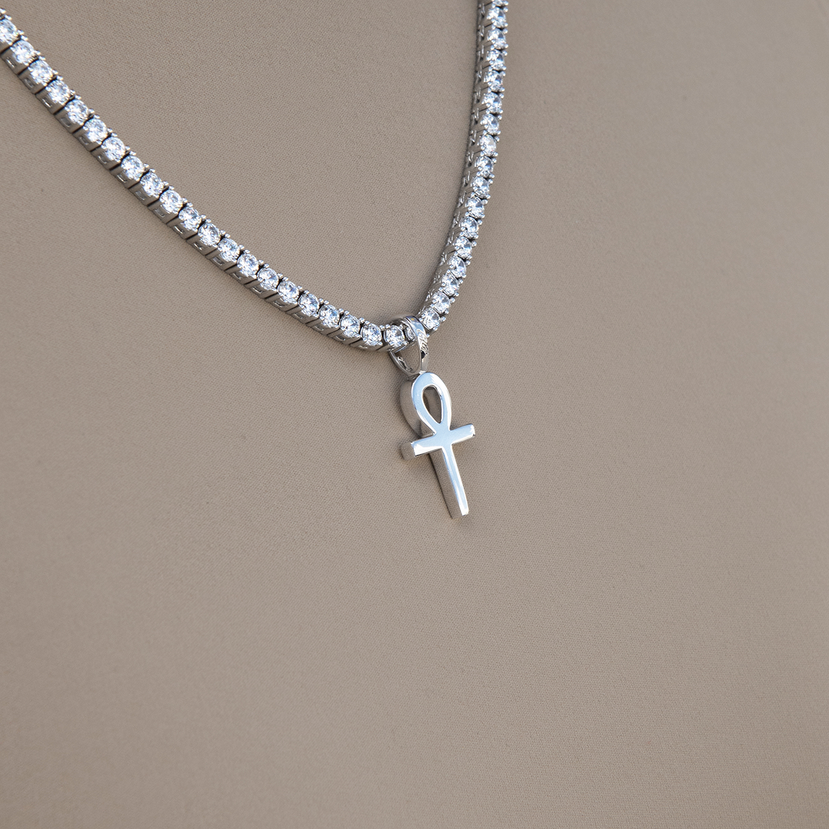 Micro Simple Ankh Cross in White Gold