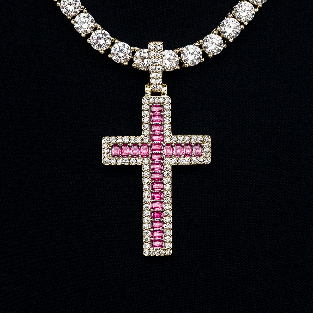 Pink Baguette Cross Pendant