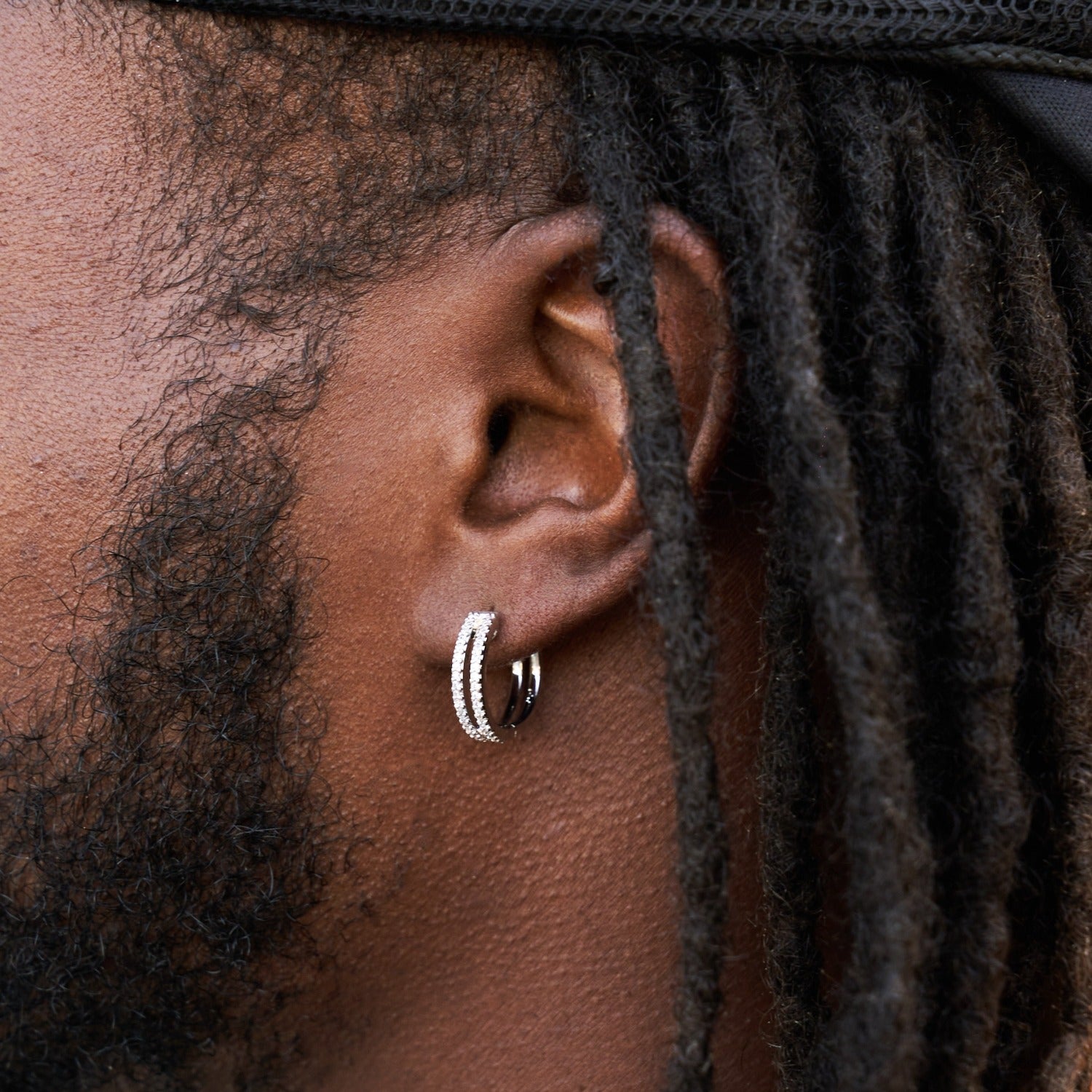 Split Iced Huggie Hoop Earrings in White Gold