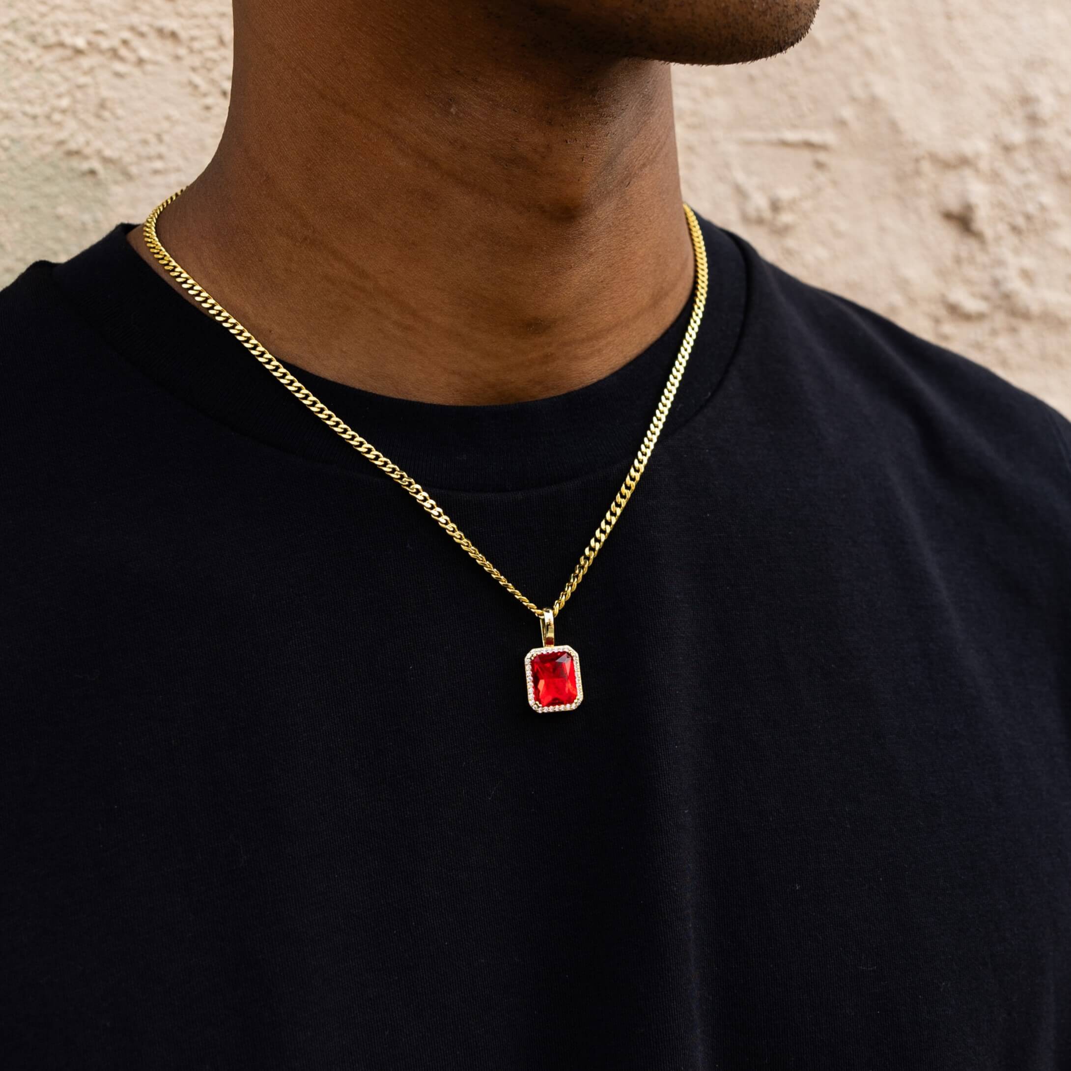 Ruby Stone + Cuban Chain Set