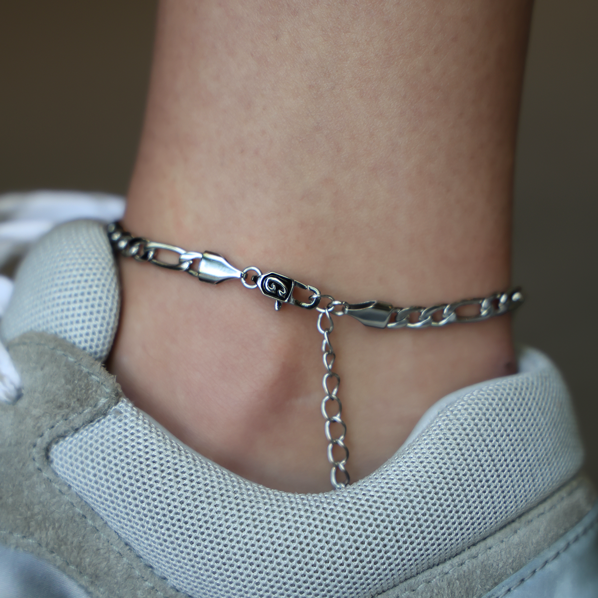 Figaro Chain Anklet in White Gold- 4mm