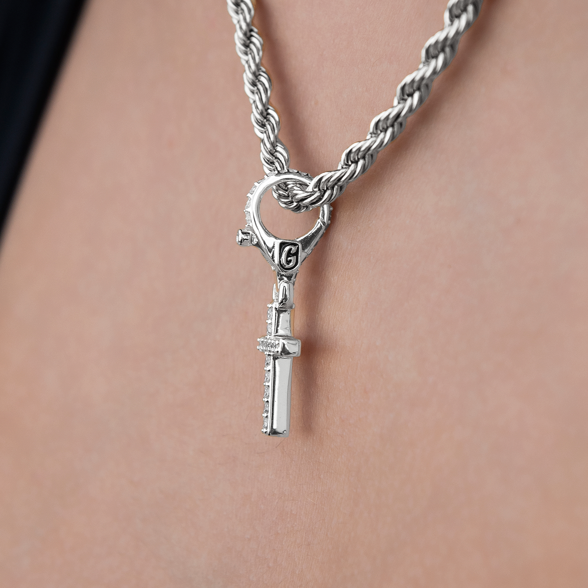 Iced Micro Cross Clip On Pendant in White Gold