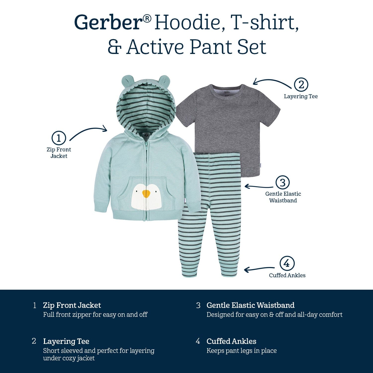 3-Piece Infant & Toddler Boys Penguin Hoodie, T-Shirt & Active Pant Set