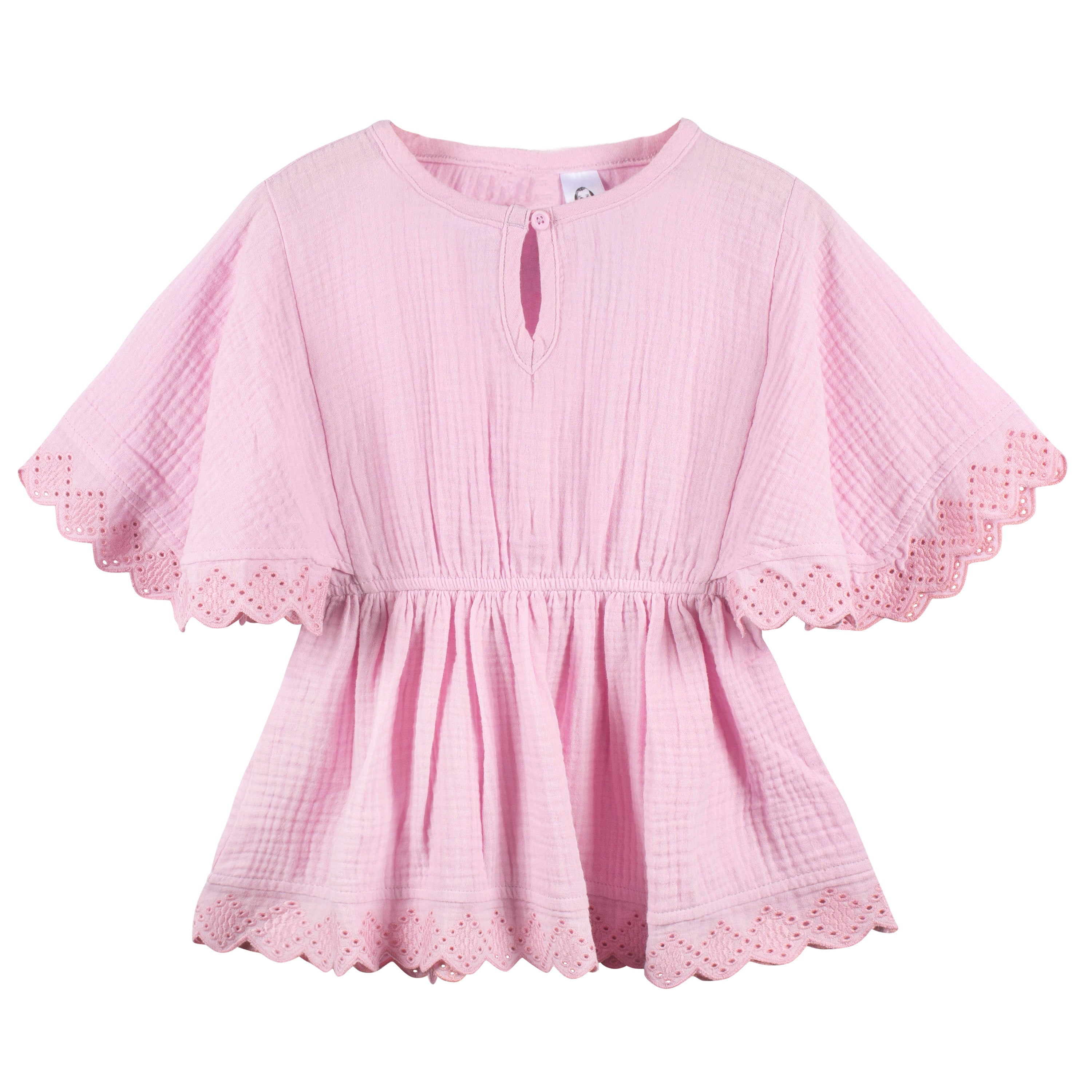 Embroidered Baby & Toddler Girls Light Pink Gauze Kaftan Swim Coverup