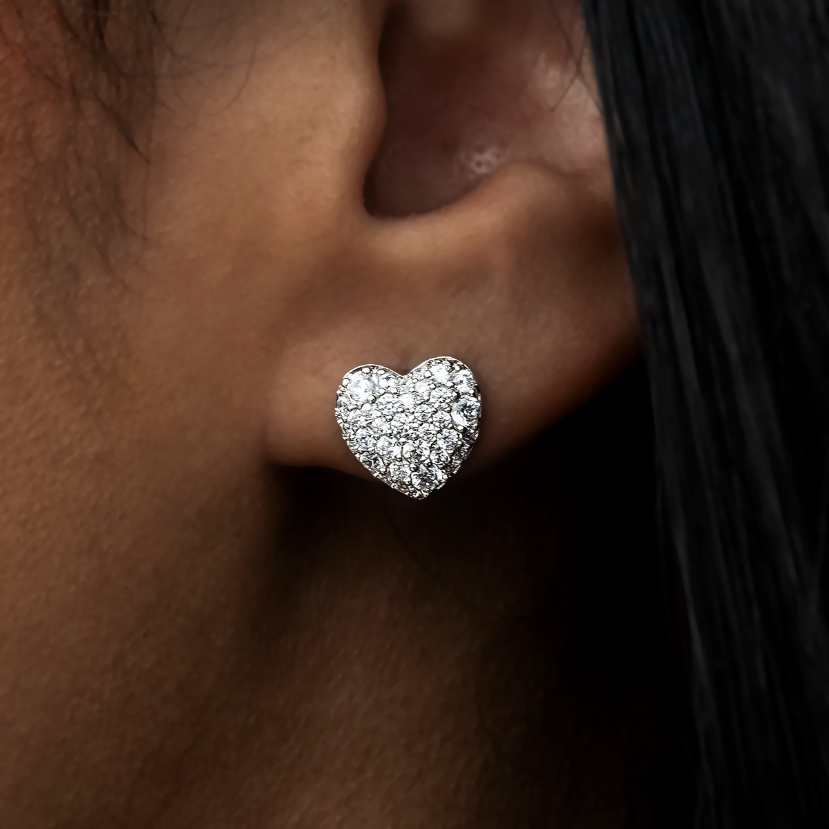 Heart Pave Stud Earrings in White Gold