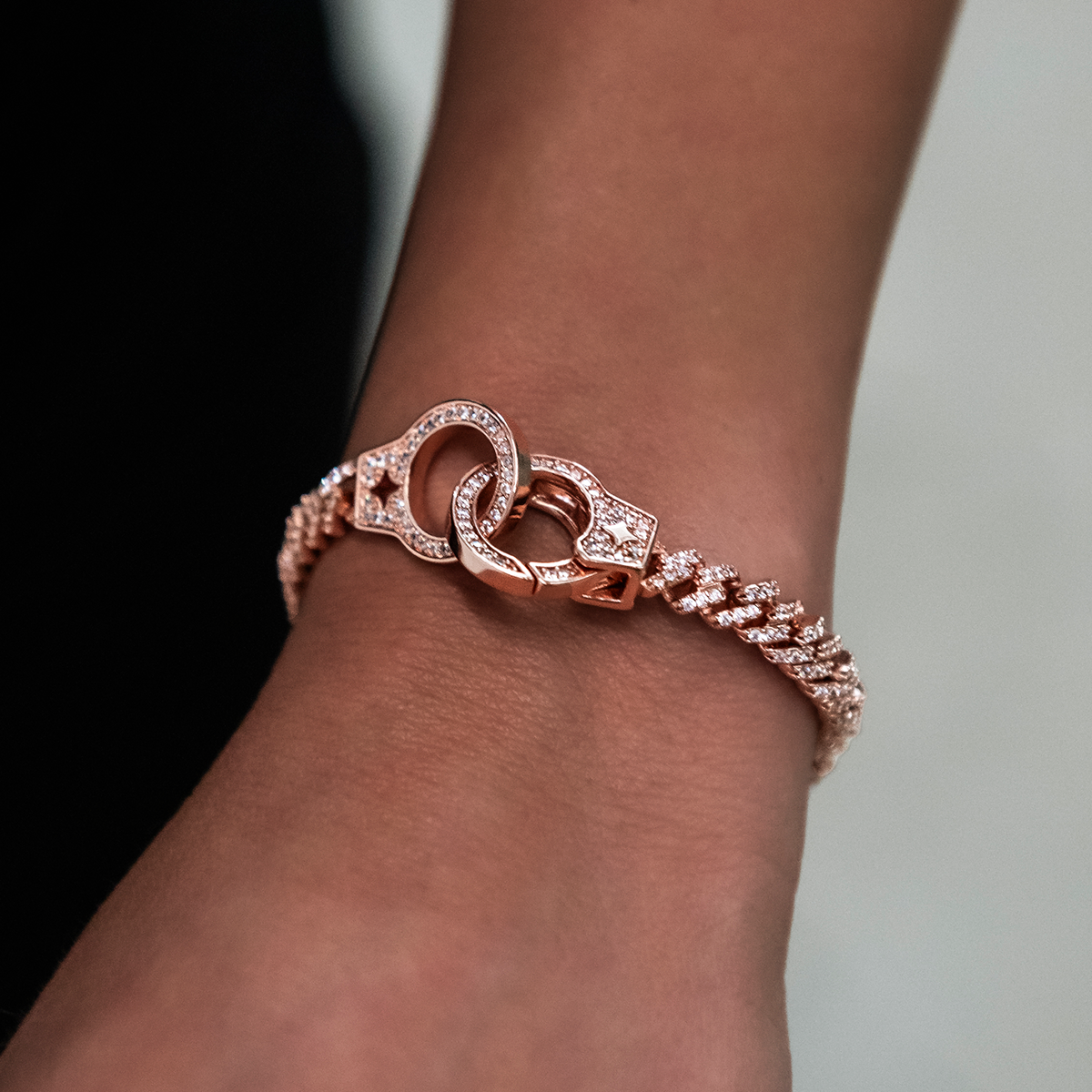 Iced Handcuff Diamond Prong Cuban Bracelet in Rose Gold