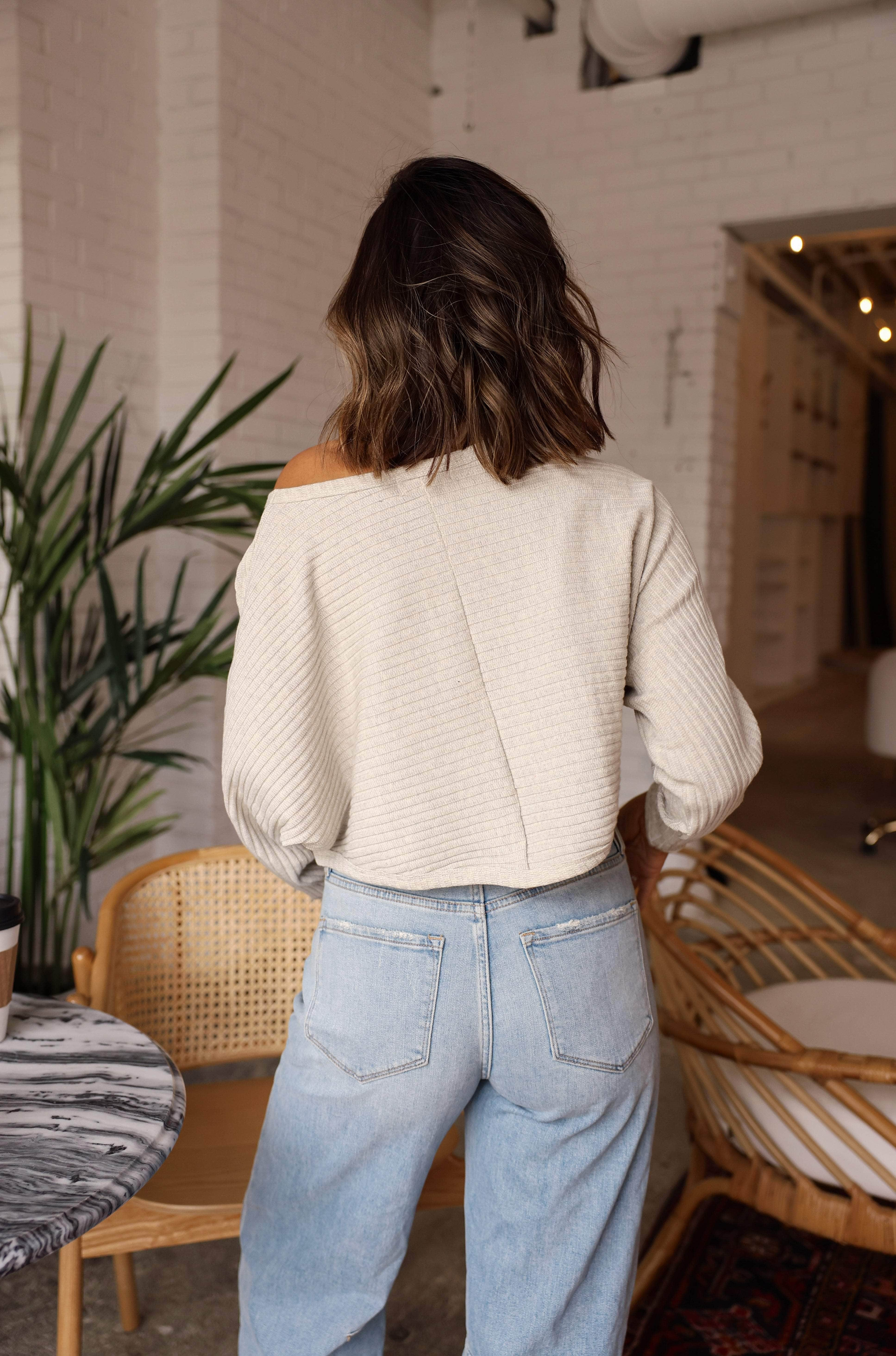 Light Grey Ribbed Pullover Top